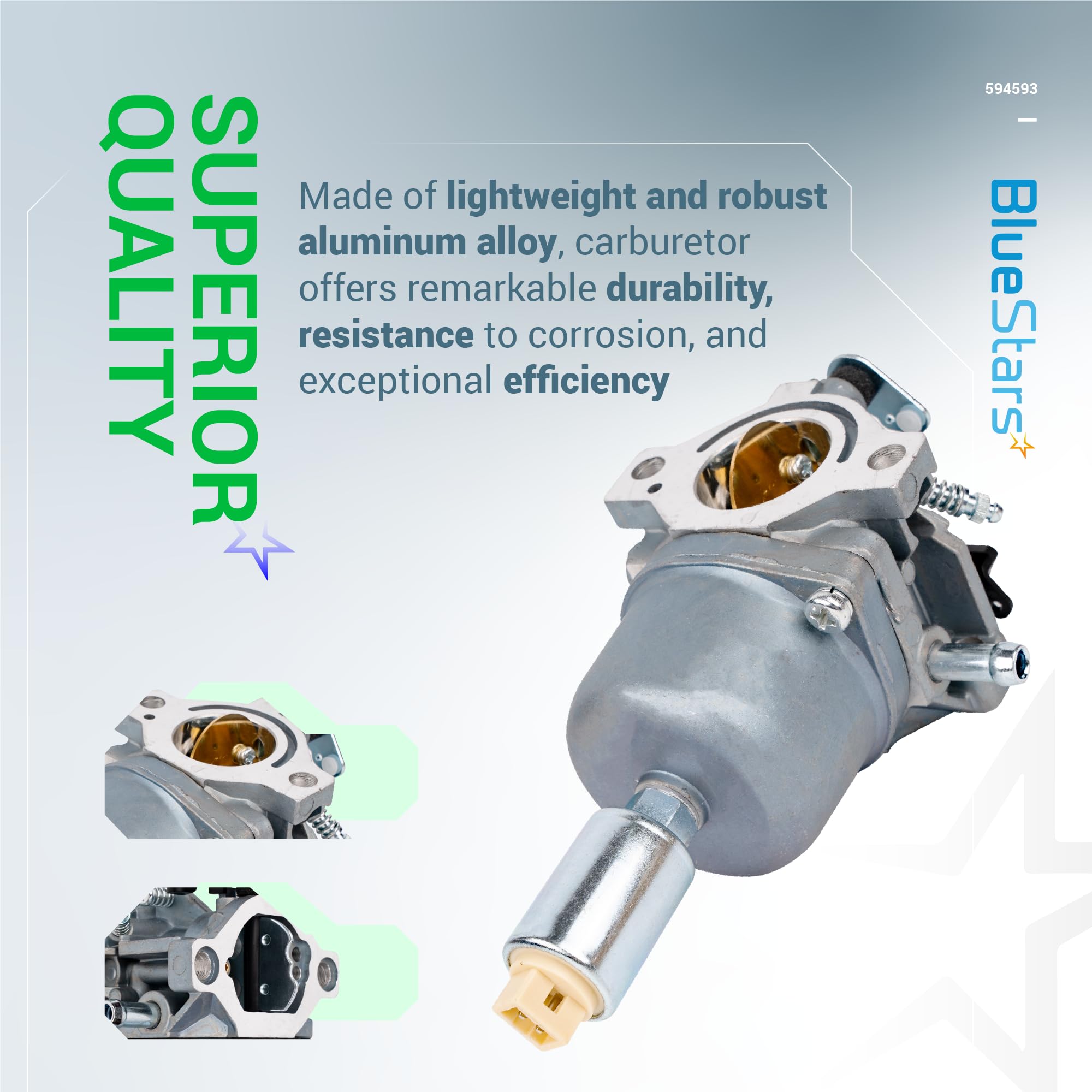 BlueStars 594593 Carburetor Kit - For John Deere LA105 D110 D105 LA115 D100 LA110 LA125 697203 JS40 L1742 1742HS S17 Lawn Tractor 17hp 19hp 21hp Nikki 697203 792036 792345 591731 796109 31H777 590400