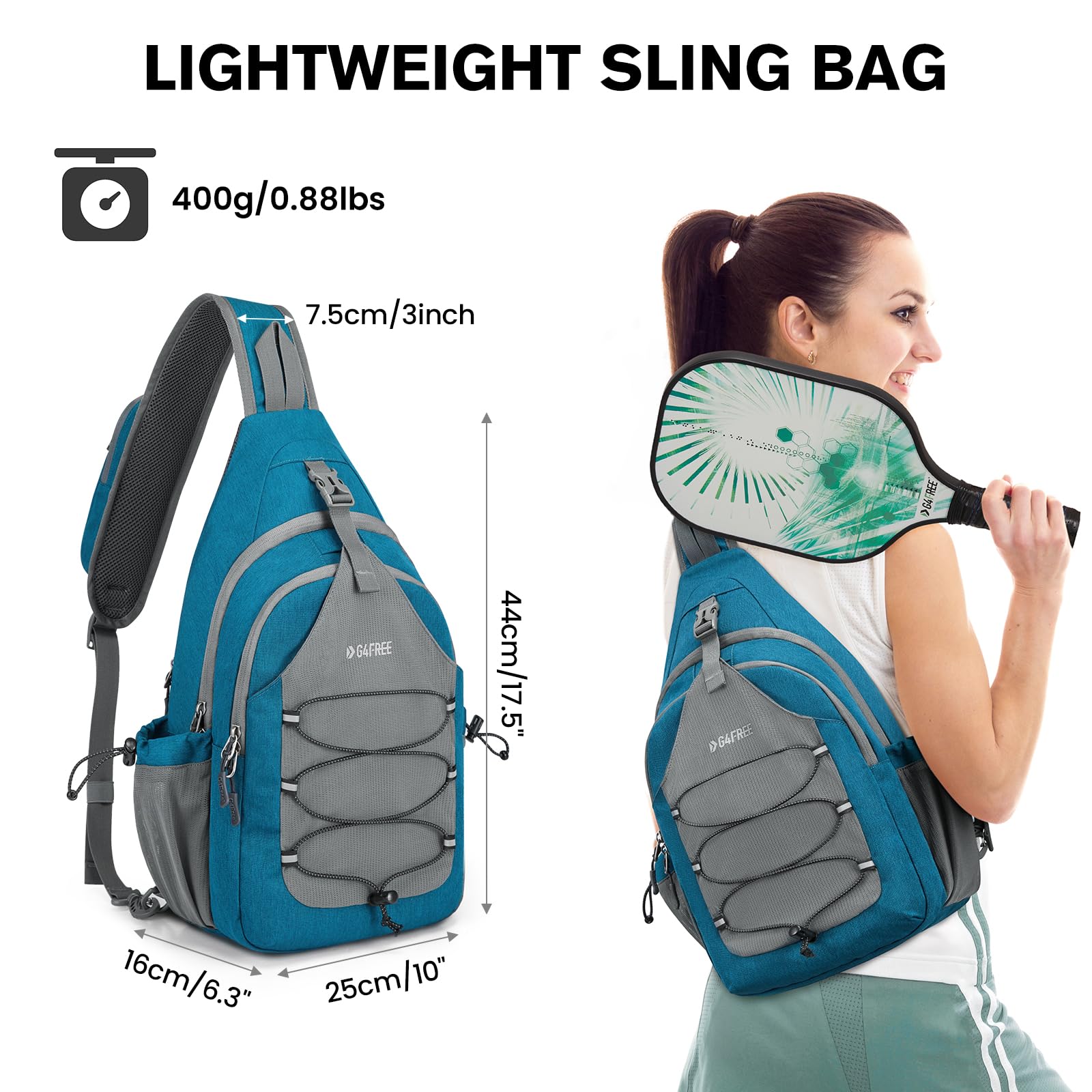 G4Free Pickleball Bag, Crossbody Sling Bag for Men Women, Pickleball Backpack, Pickle Ball Paddle Bag, Pickleball Gifts for Sports, Teal Blue