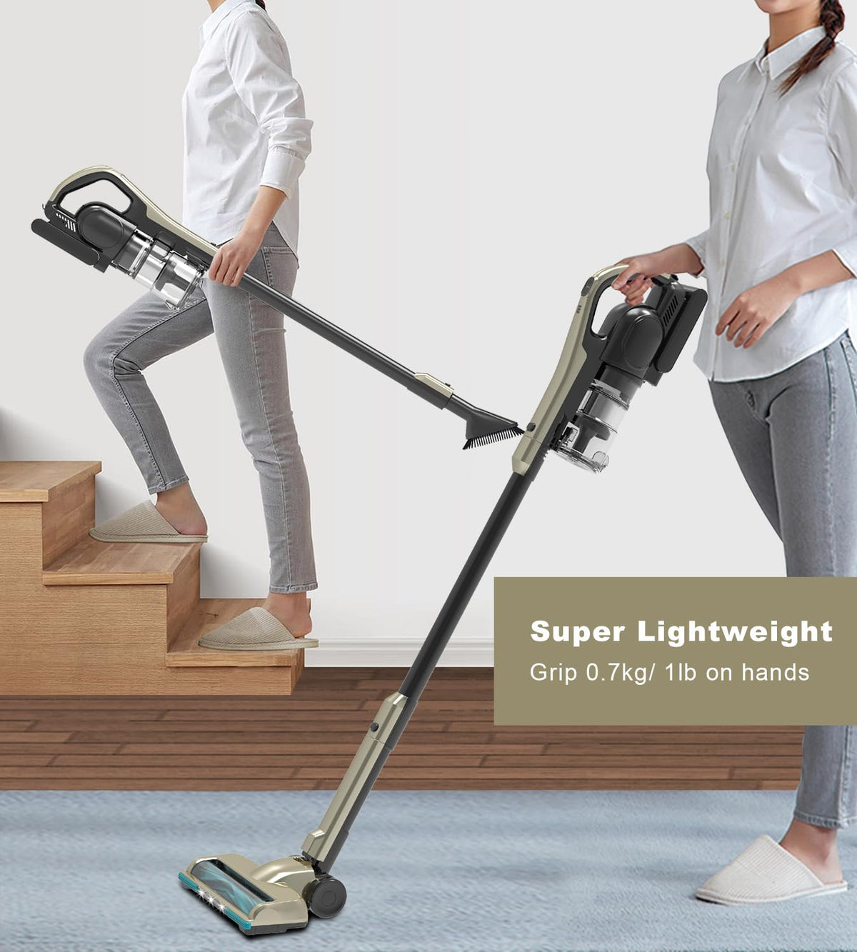 Prisvacs Cordless Vacuum Cleaner, 25Kpa Powerful Suction Ultralight Stick Vacuum with Tangle-Resistant Floor Brush, 2500mAh Fast-Charging Battery for Pet Hair Floor Carpet Stair, 4 Hepa