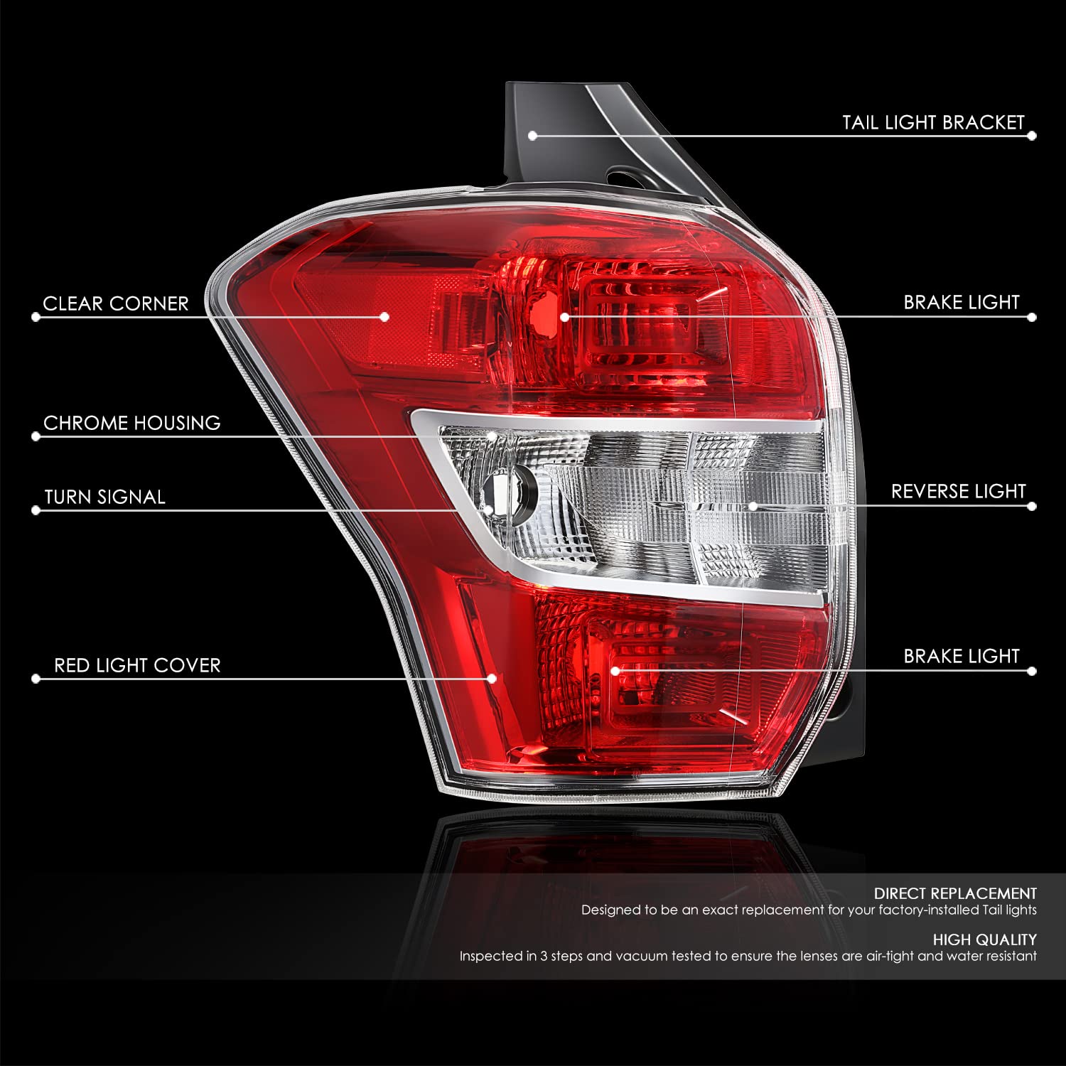 DNA MOTORING Left OE Style Tail Light Compatible with 14-16 Subaru Forester, Red/Clear Lens, OEM-TL-002-L