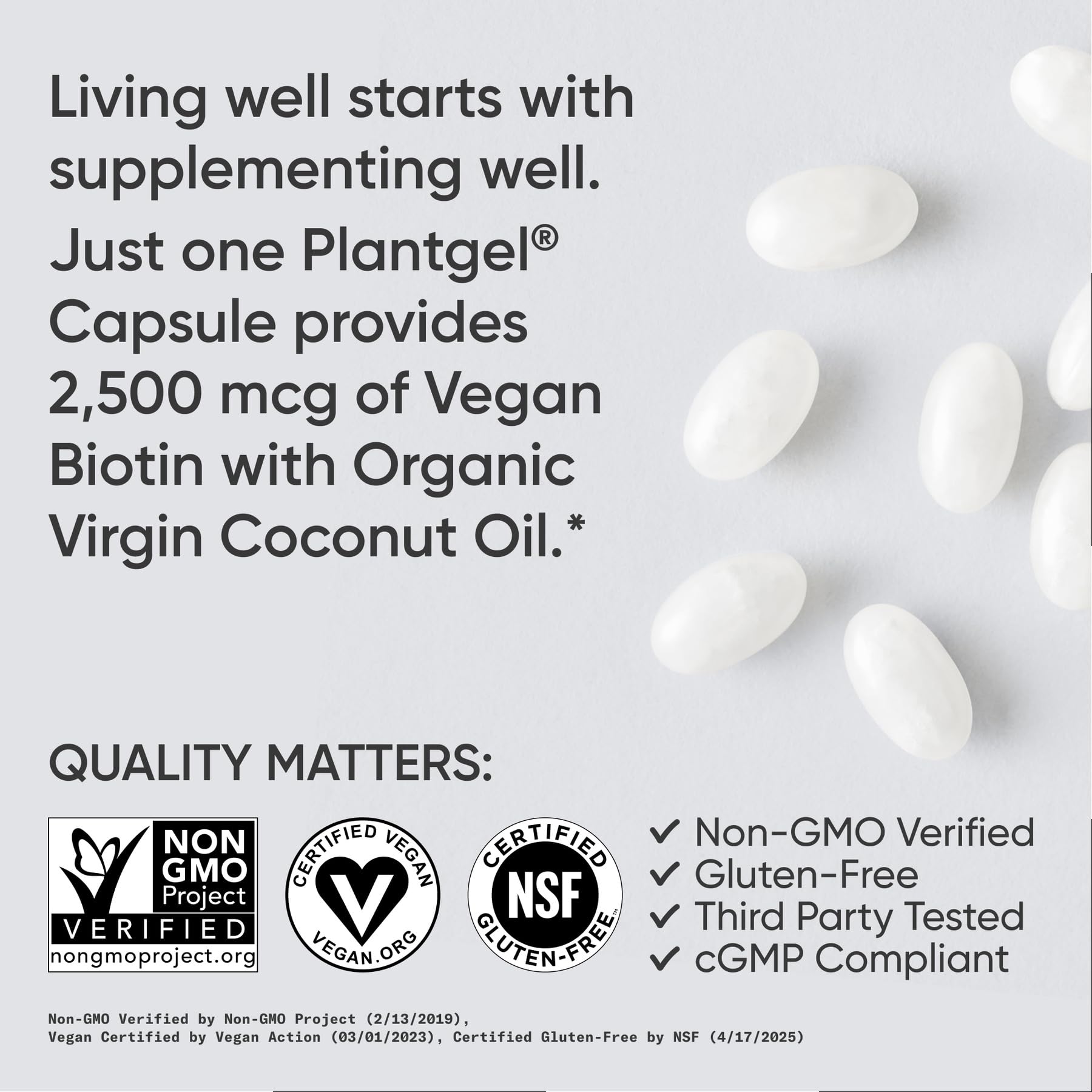 Sports Research® Biotin 2,500mcg with Organic Coconut Oil - Biotin (Vitamin B7) for Healthy Skin and Hair Support* - for Women and Men - Vegan, Non-GMO, Gluten & Soy-Free - 120 Veggie Softgels