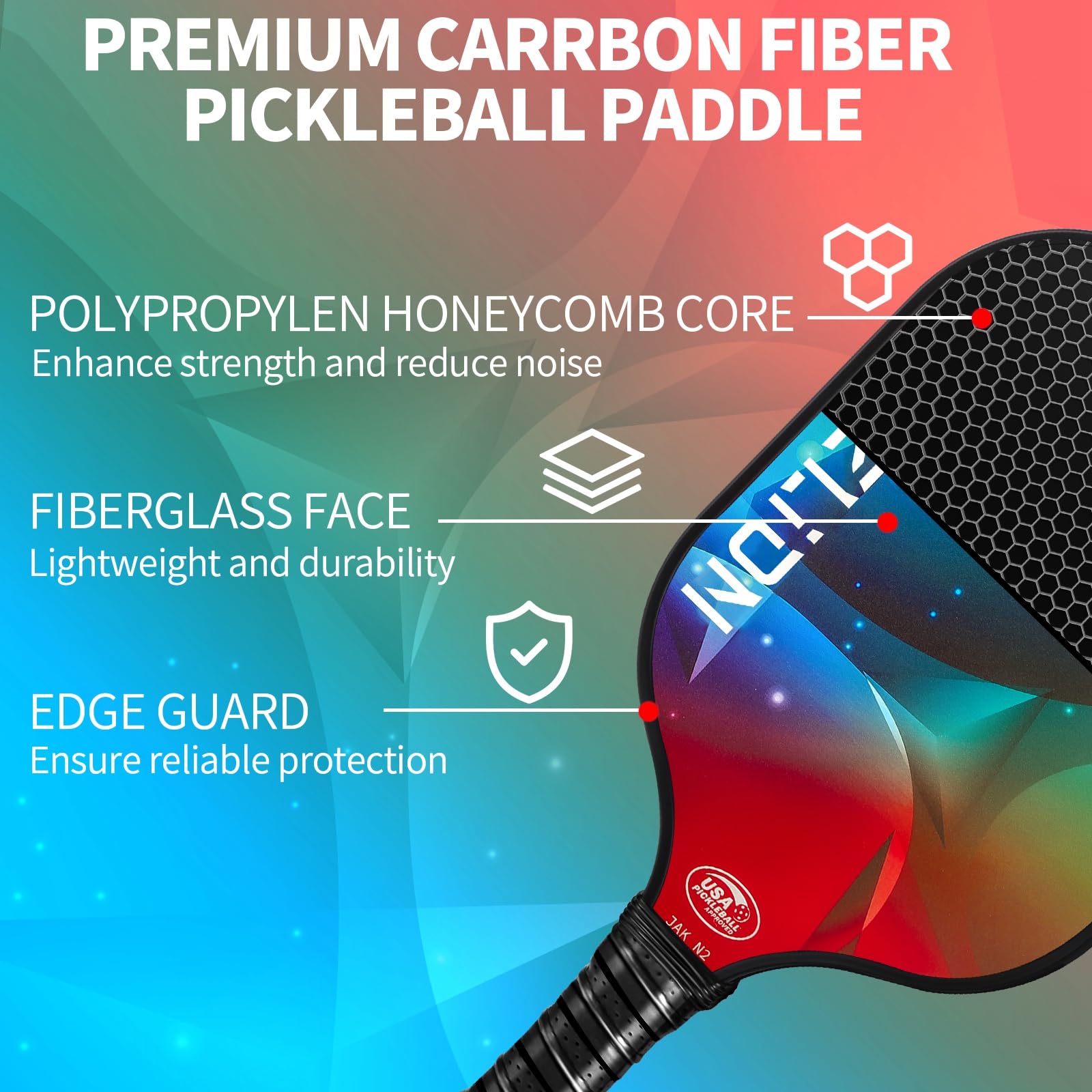 Pickleball Paddles, Fiberglass Pickleball Paddles Set of 2 with 4 Pickleball Balls, 2 Athletic Tape, 1 Portable Carry Bag Pickleball Rackets for Beginners & Pros