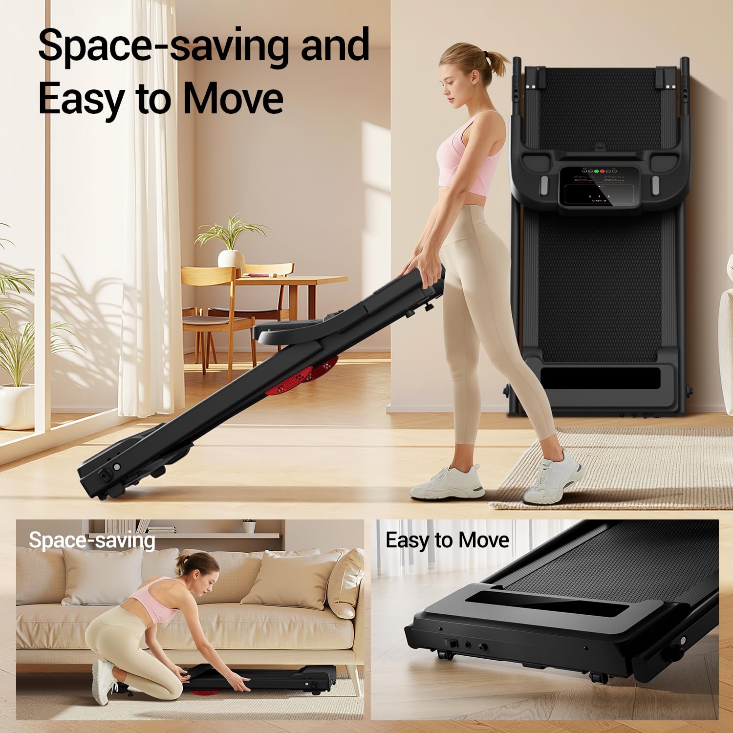 CURSOR FITNESS Home Folding Treadmill with Pulse Sensor, 2.5 HP Quiet Brushless, 7.5 MPH, 265 LBS Capacity