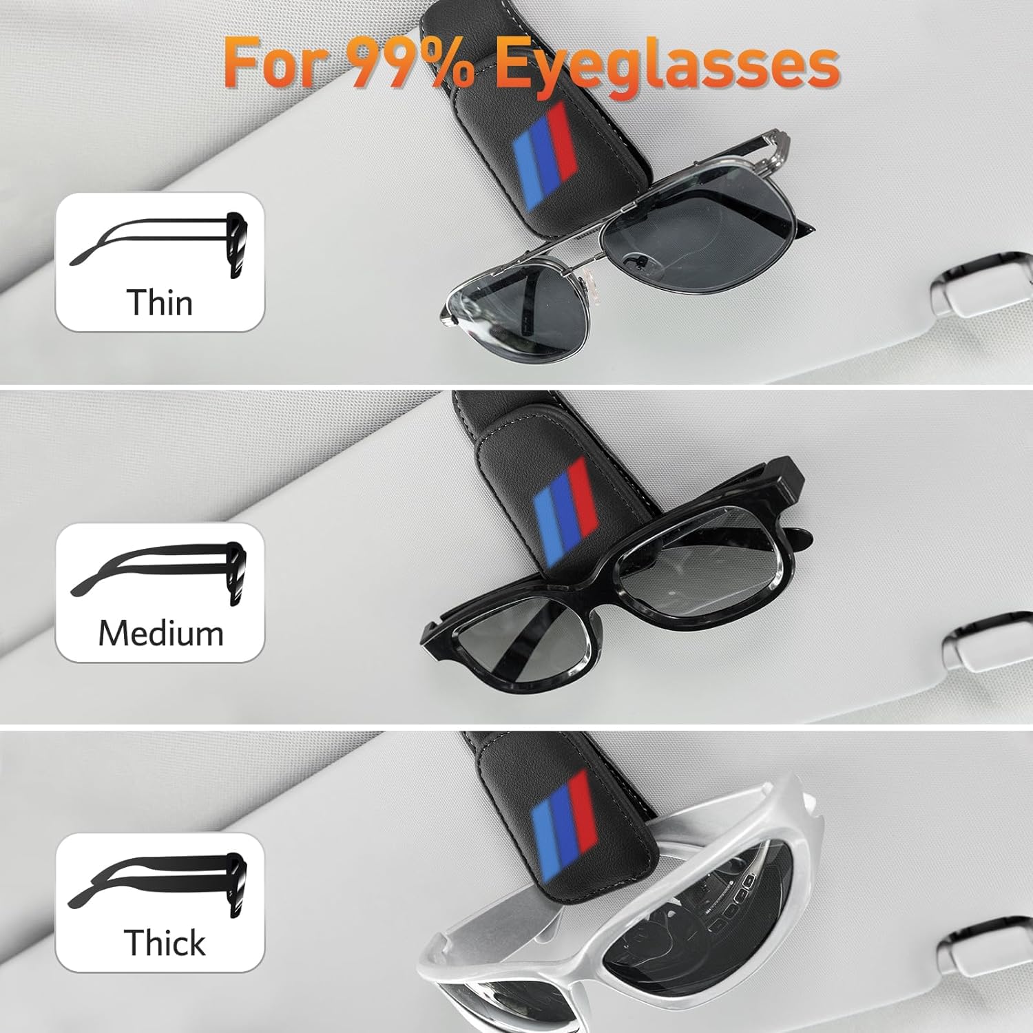 GuyAna Sunglasses Holders for BMW Car Visor- Leather Glasses Eyeglass Hanger Clip for 1 3 5 6 X1 X3 X5 X6 X7 Z4 7 M Serie - Car Visor Accessories, Black