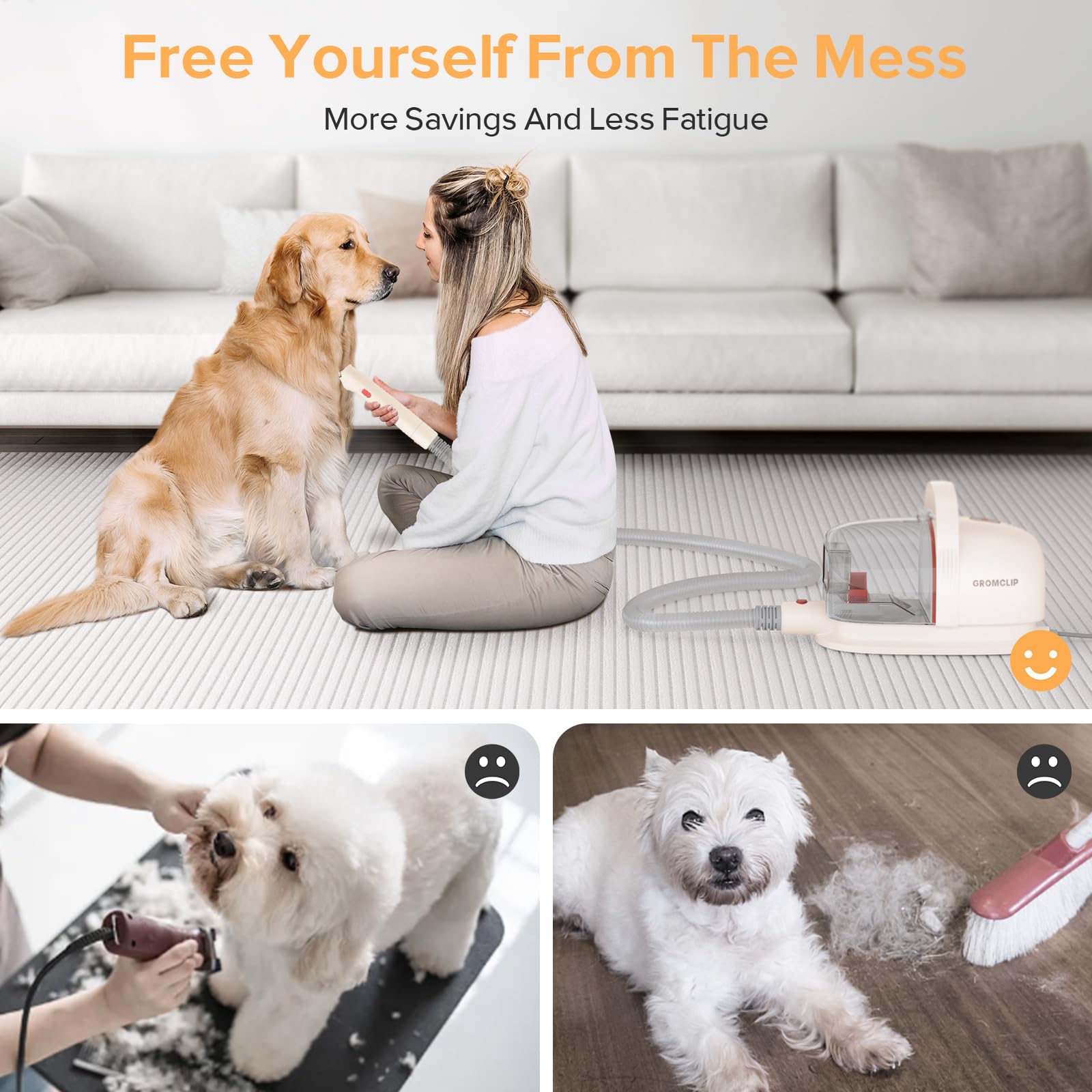 GROMCLIP Pet Grooming Kit with 1.8L Vacuum for Dog Hair Removal, Powerful Suction for Shedding Pets, Quiet Operation, 6 Tools & 4 Combs Included