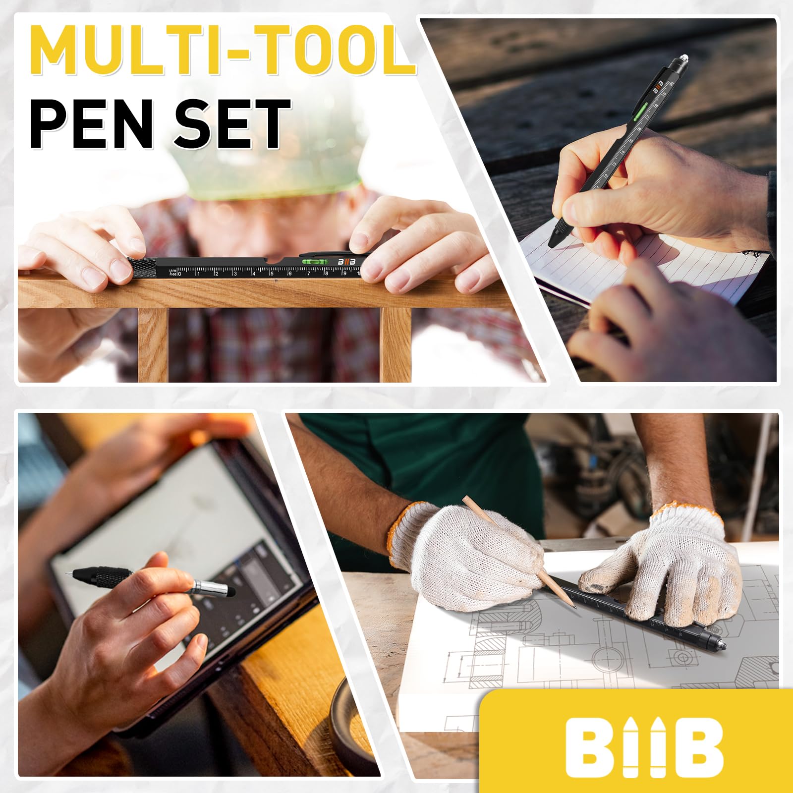 BIIB Gifts for Men, Stocking Stuffers for Adults Men 9 in 1 Multitool Pen, Mens Stocking Stuffers for Him, Mens Gifts for Dad Him Grandpa, White Elephant Gifts for Adults, Dad Gifts Gadgets for Men