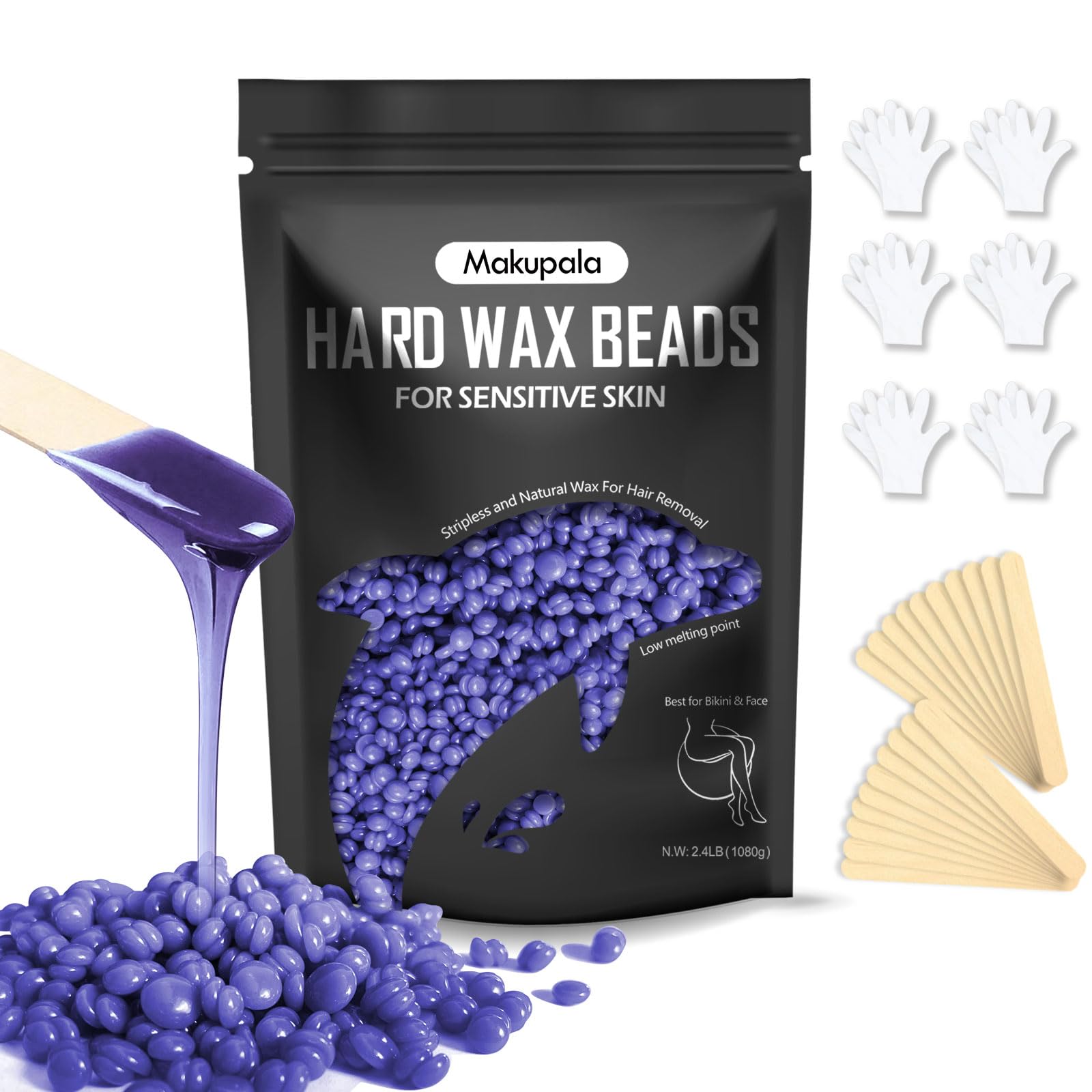 2lb Pink Hard Wax Beads for Sensitive Skin and 2.4lb Unscented Stripless Wax Beans for Bikini