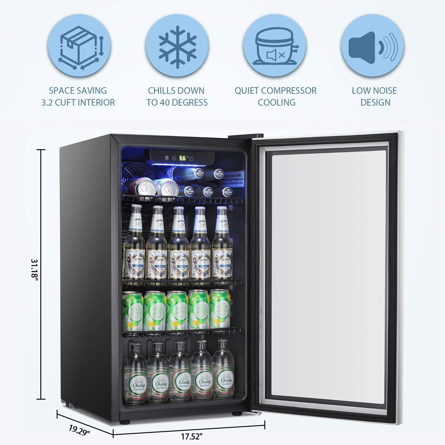 Antarctic Star Beverage Refrigerator Cooler -120 Can Mini Fridge Glass Door for Soda Beer or Wine Constant Glass Door Small Drink Dispenser Clear Front Door for Home, Office Bar 3.2cu.ft