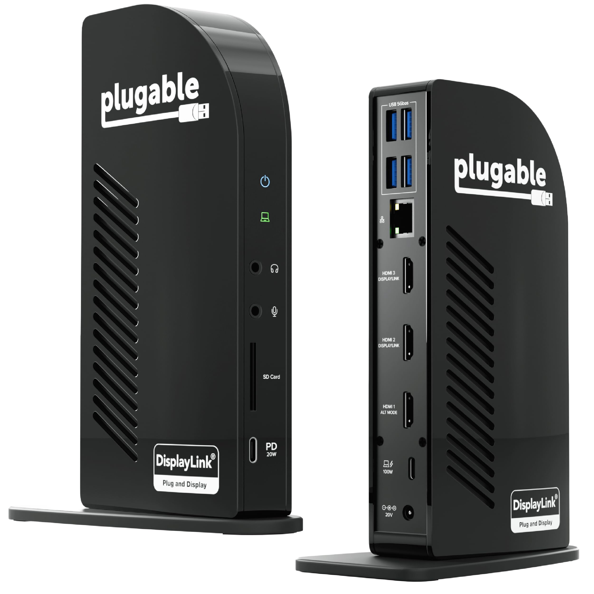 Plugable USB-C Triple Monitor Docking Station: 13-in-1 Laptop Dock with 100W Charging for Mac (DisplayLink Driver Required), Windows, Chrome, 3 HDMI, Gigabit Ethernet, SD, USB-C 20W, 4 USB - UD-ULTCDL
