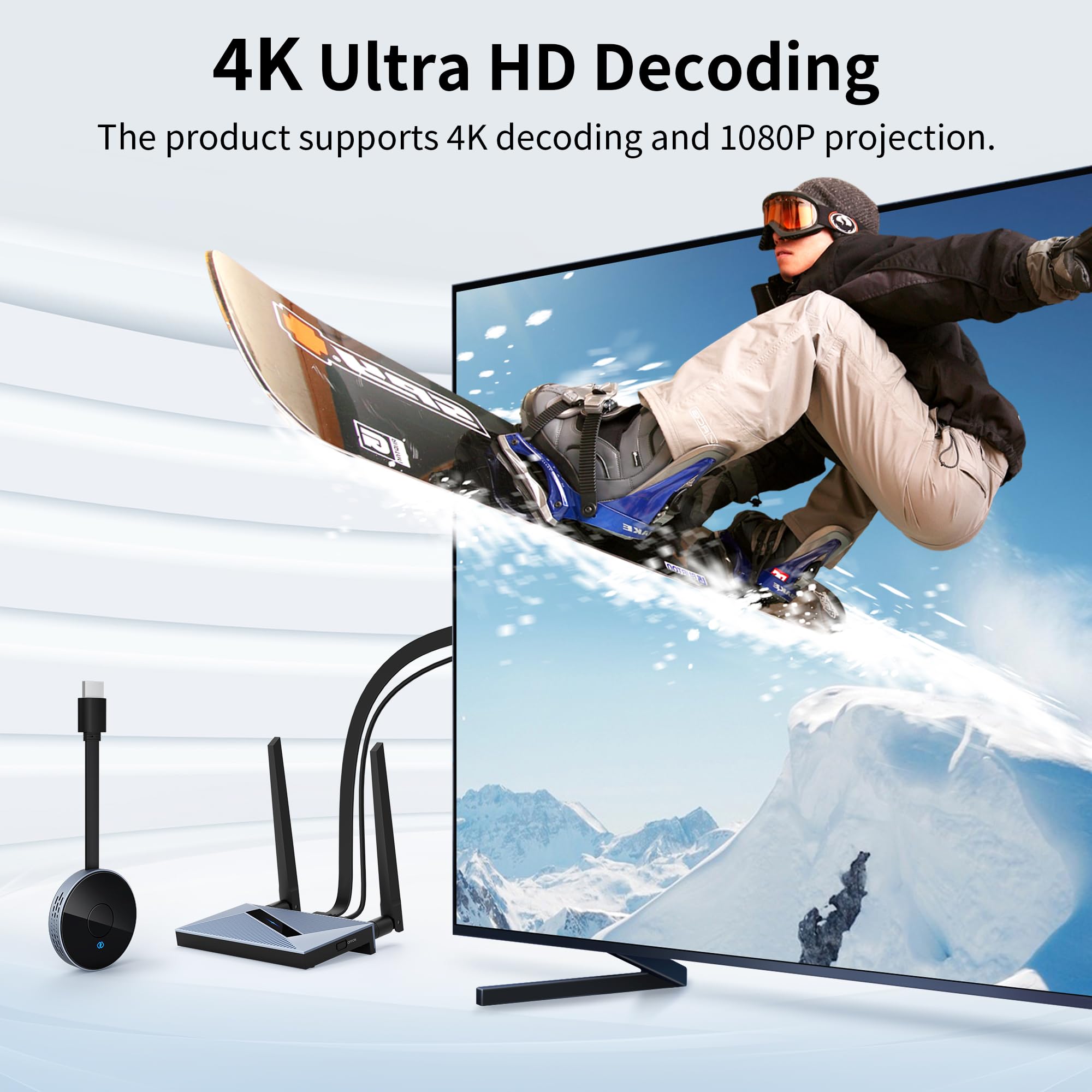 Wireless HDMI Transmitter and Receiver with Wireless HDMI Converter Dongle Adapter, Plug and Play Support 2.4/5GHz 4K Decoding Wireless HDMI Kit for Streaming Video and Audio to Monitor from Laptop/Pc