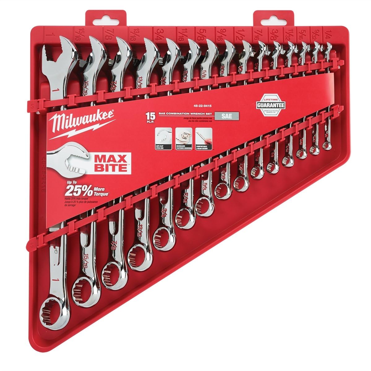 Milwaukee Combination Wrench Sets Bundle - 2 Items - Metric (8mm-22mm) SAE (1/4"-1") 48-22-9415 48-22-9515