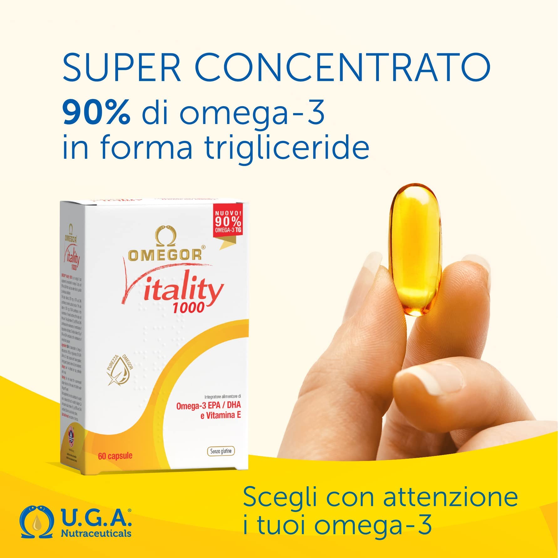 OMEGOR® Vitality 1000 with 90% Omega-3 TG! IFOS 5-Star Certified Since 2006. EPA 535mg and DHA 268mg per 2 Capsules. Minimum 90% Triglyceride Structure and Molecular Distillation | 60 Capsules