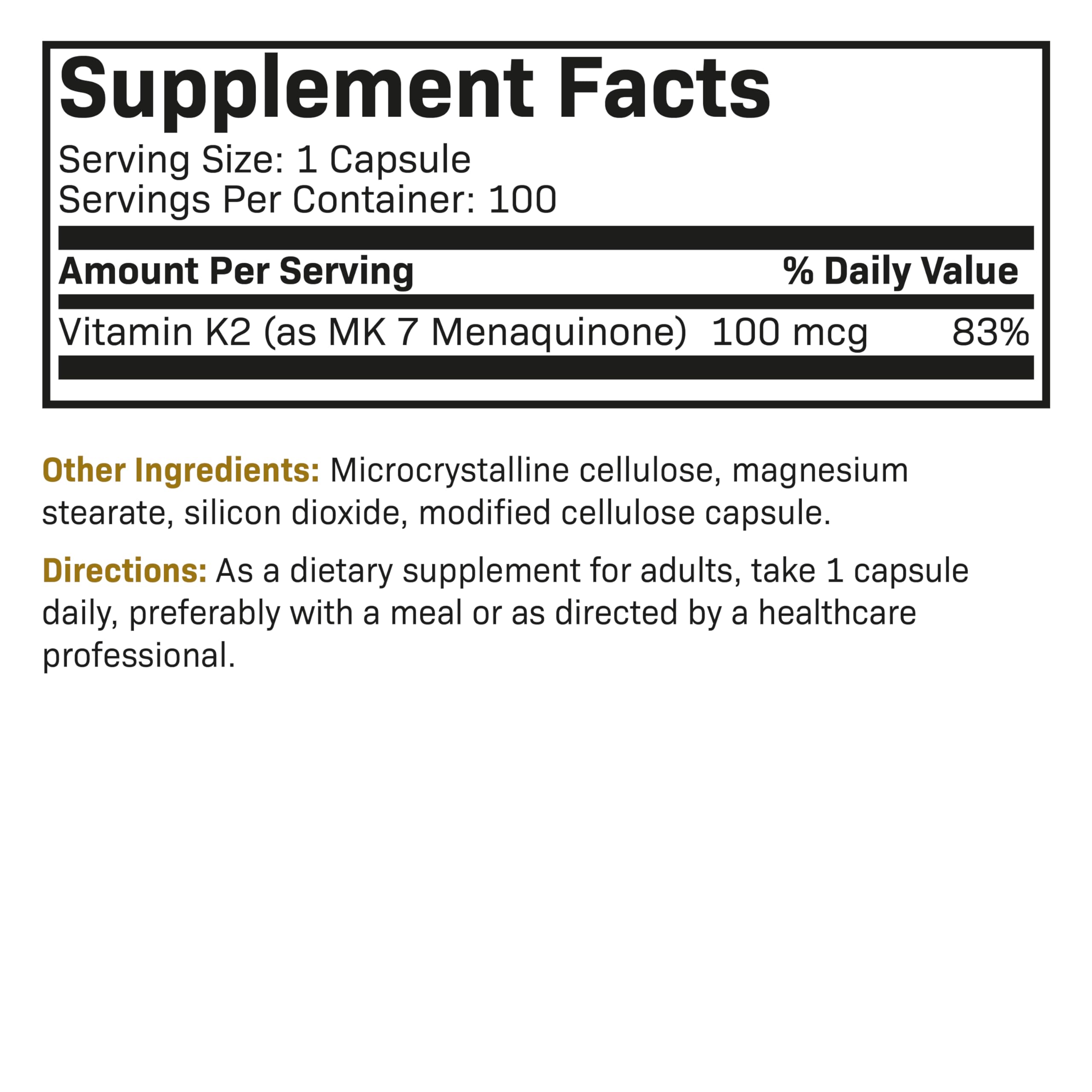 Futurebiotics Vitamin K2 as MK-7 100 mcg, Supports Strong Bones - Non-GMO, 100 Vegetarian Capsules