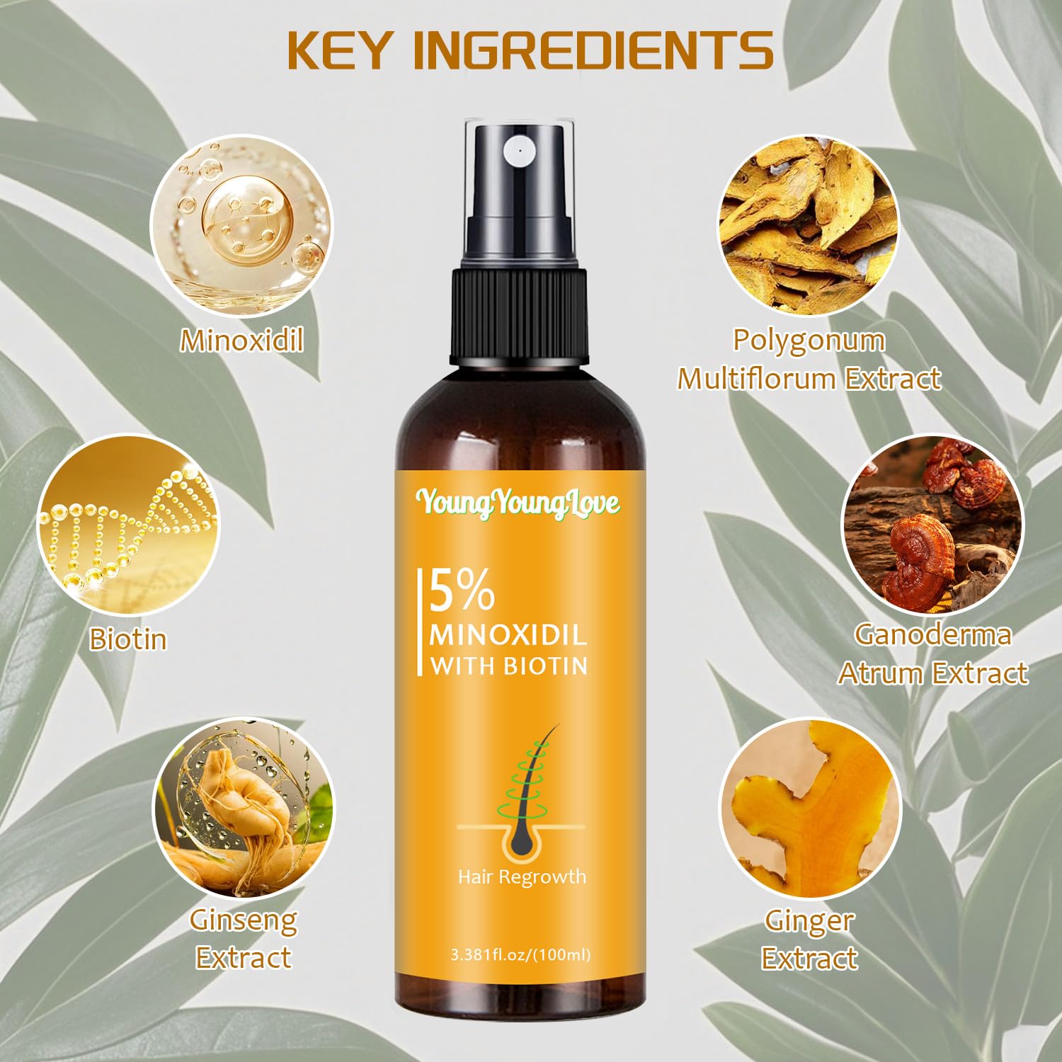 5% Minoxidil Spray with Biotin - Regrowth Treatment for Men Women, Promotes Thicker, Stronger, Fuller Hair, Prevents Hair Loss, for Men Hair & Beard, for Women Hair Growth (3.38, Minoxidil)