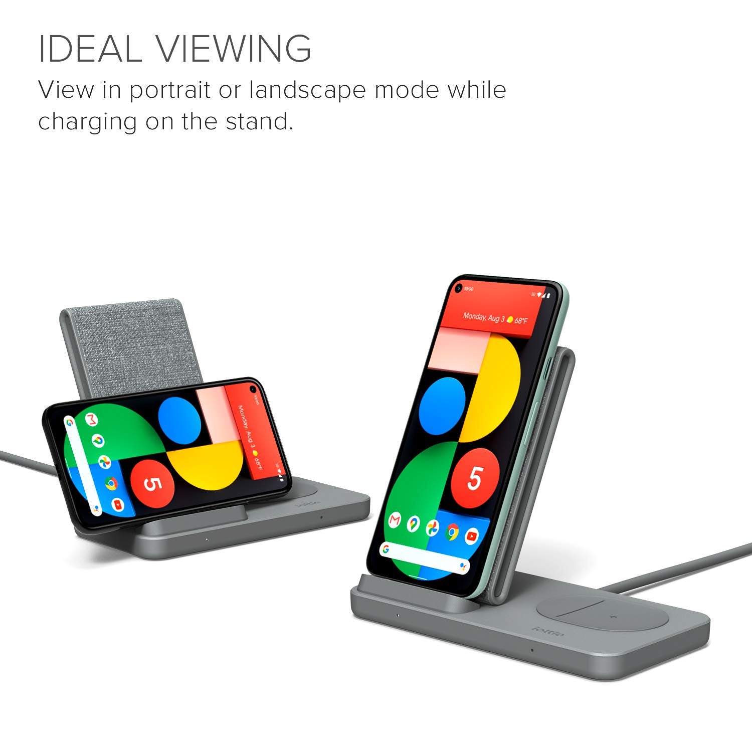 iOttie iON Wireless Duo CERTIFIED BY GOOGLE 10W Stand + 5W Pad Qi-Certified Charger | MADE FOR GOOGLE | Compatible with Google, Google Pixel, Pixel Buds | Includes Power Cable & Adapter | Dark Grey