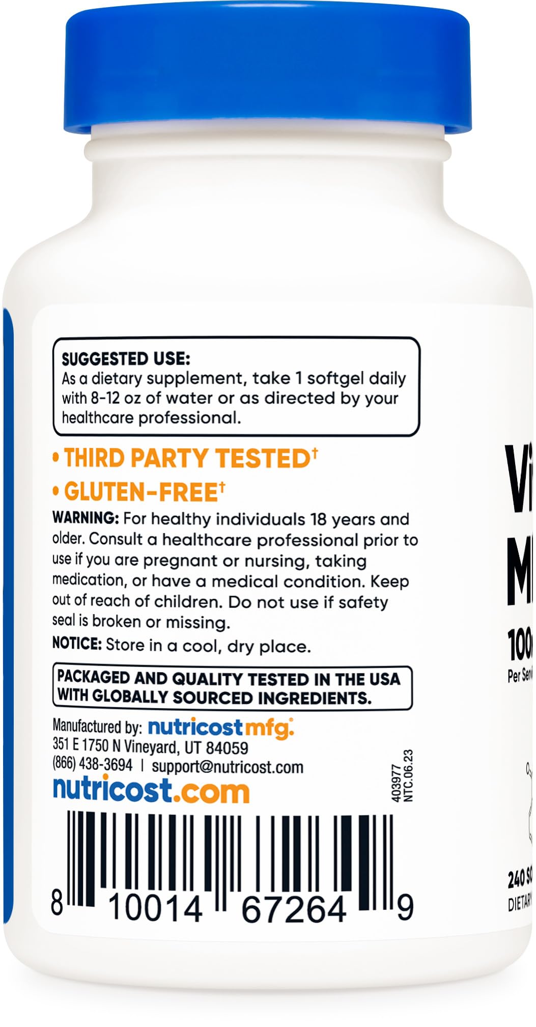 Nutricost Vitamin K2 MK-7 100 mcg, 240 Softgels - Gluten Free and Non-GMO MK7