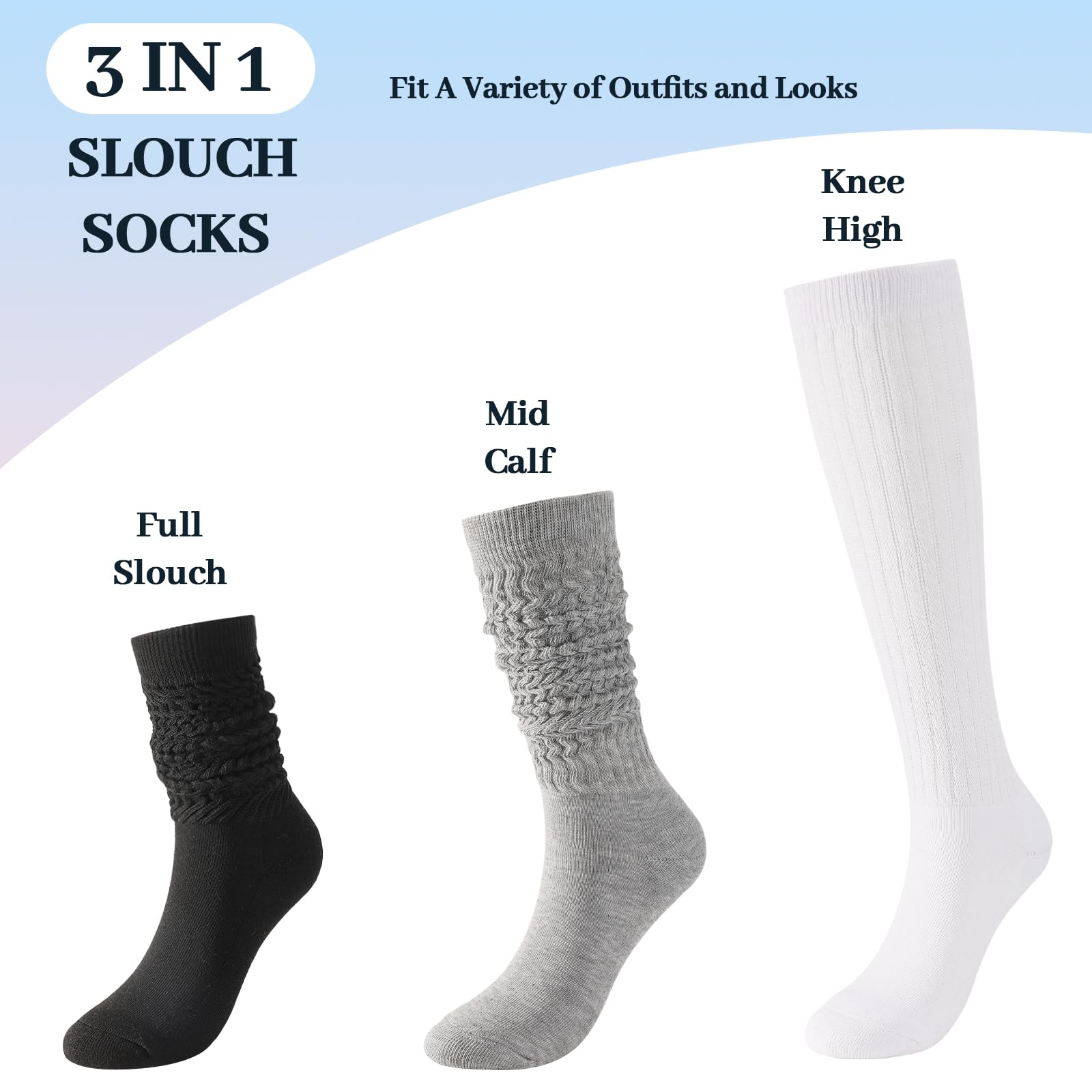 Pleneal 3 Pairs Slouch Socks Winter Long Boot Chunky Scrunch Socks, Knit Crew Knee High Boot Socks