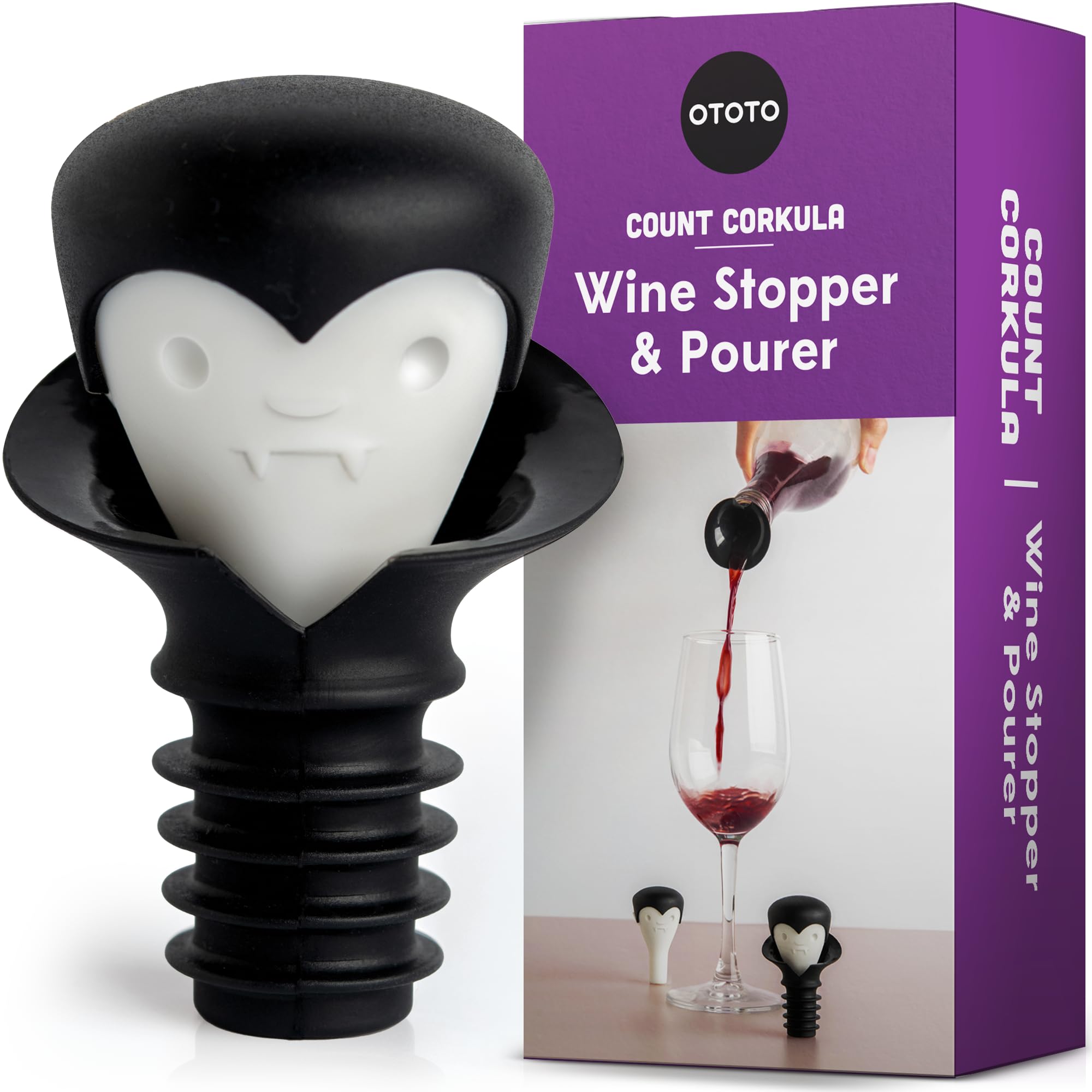 NEW!! Count Corkula by OTOTO - Halloween Gifts for Wine Lovers, Spooky Wine Bottle Stopper, Vampire Wine Accessories, Goth Accessories, Dracula Wine Corks Wine Stoppers Wine Gifts, Fun Kitchen Gadgets