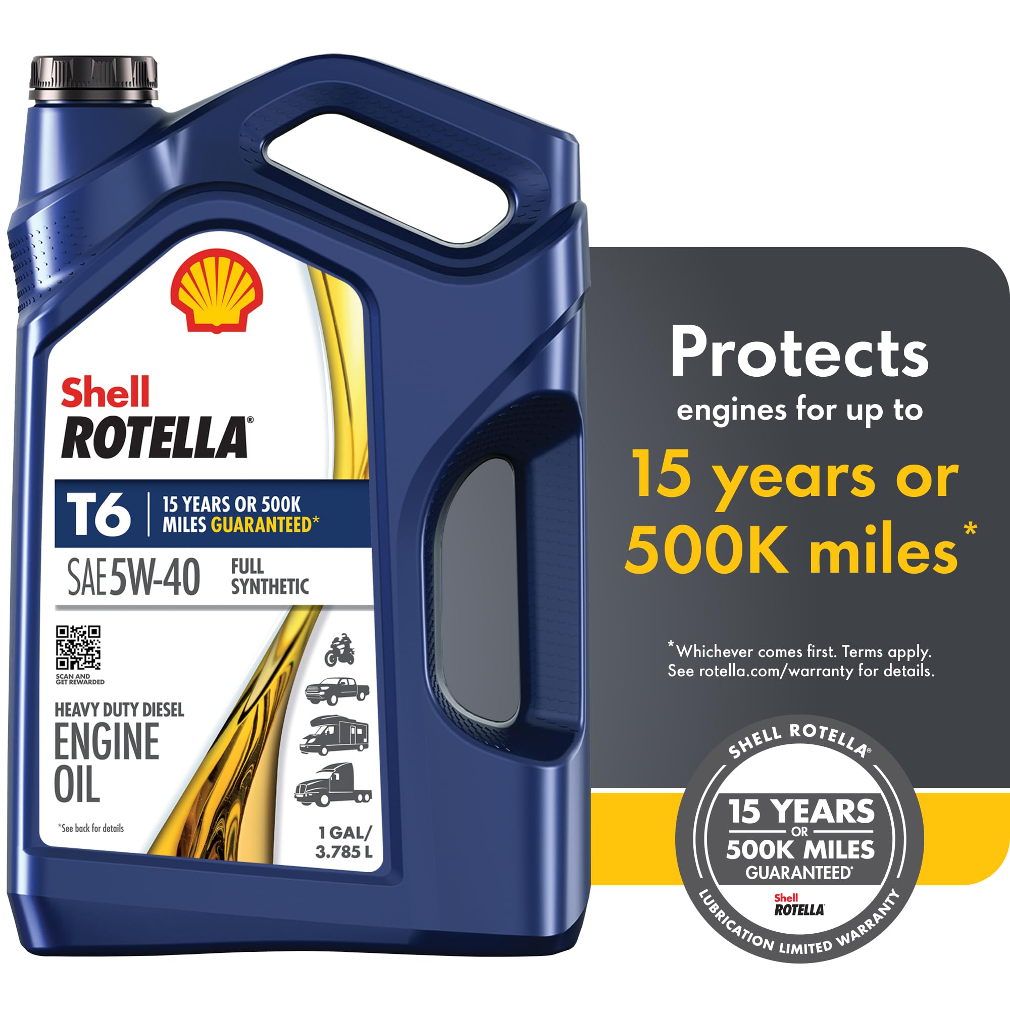 Shell Rotella T6 5W-40 Diesel Engine Oil, 1 Gallon