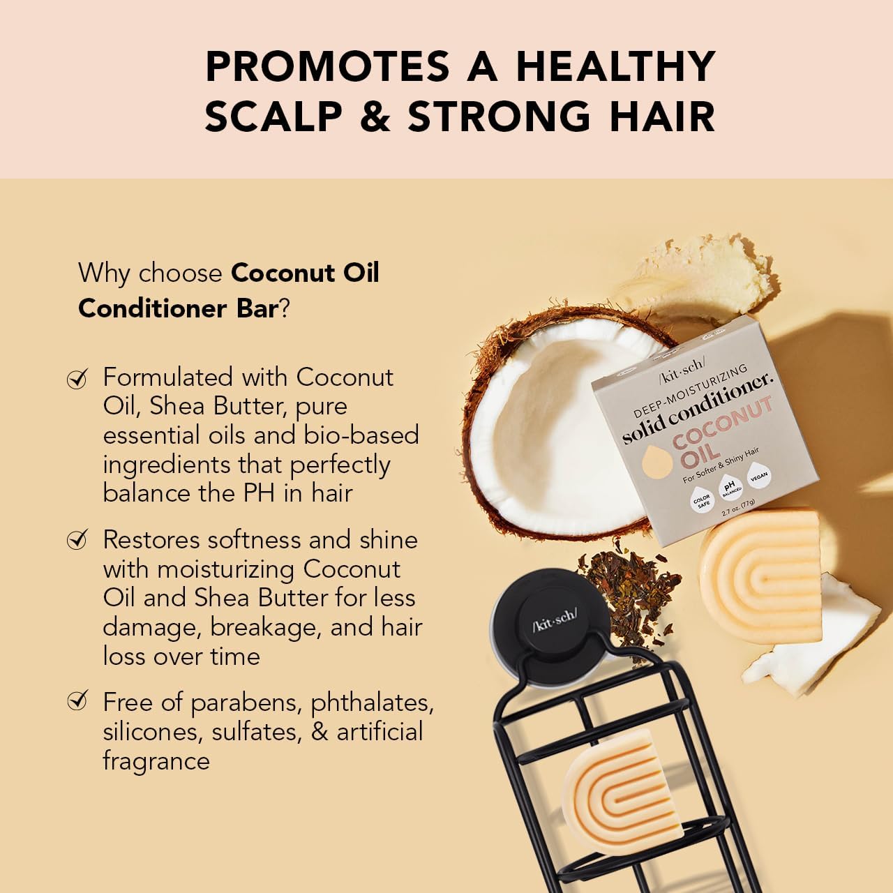 Kitsch Castor Oil Shampoo Bar & Coconut Oil Deep-Moisturizing Conditioner Bar - Hydrating for Dull & Dry Hair, Strengthen & Restore Damage Hair, 2pc Set