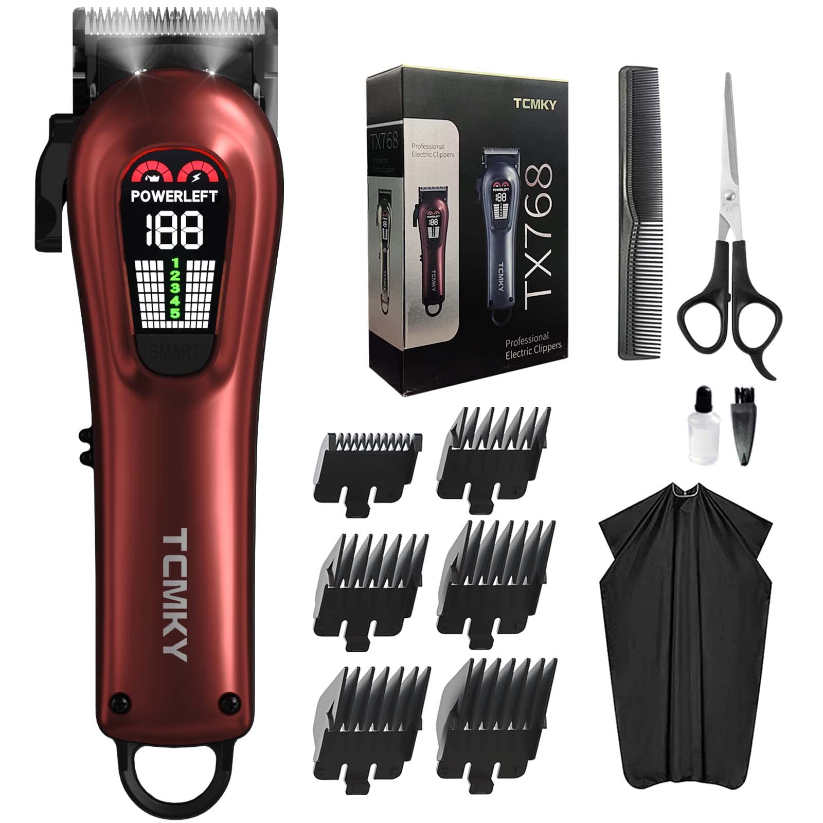 TCMKY Hair Clippers for Men Professional Hair Trimmer for Men Cordless&Corded Barber Clippers for Hair Cutting & Grooming. Rechargeable Hair Trimmer Kit for Household (Red)