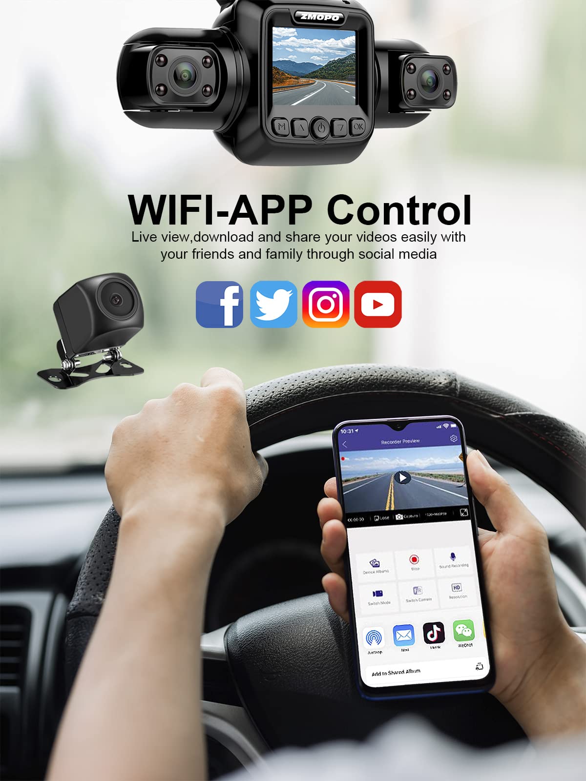 4 Channel Dash Cam Front and Rear Inside Left Right FHD 1080P Dash Camera for Cars, 360 View Parking Monitoring Mode, Built-in WiFi, Free 64GB Card