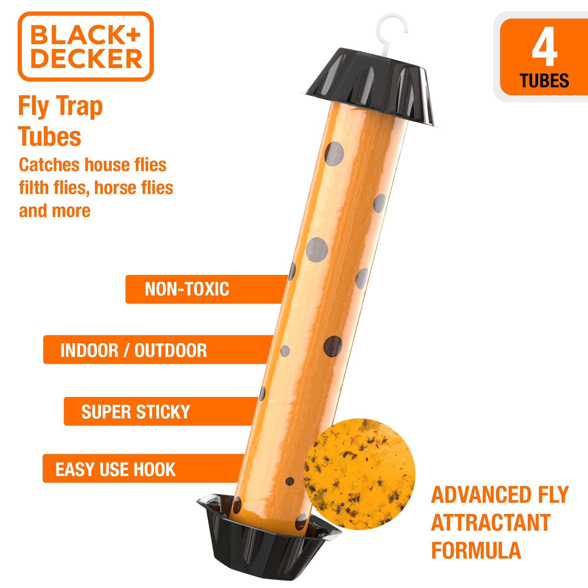 BLACK+DECKER Fruit Fly Trap- Gnat Trap- Gnat Killer Indoor- Hanging Fly Sticky Trap Sticks for Catching House Flies, Horse Flies, Gnats, Mosquitoes & Other Insects- Pre-Baited, 4 Pack