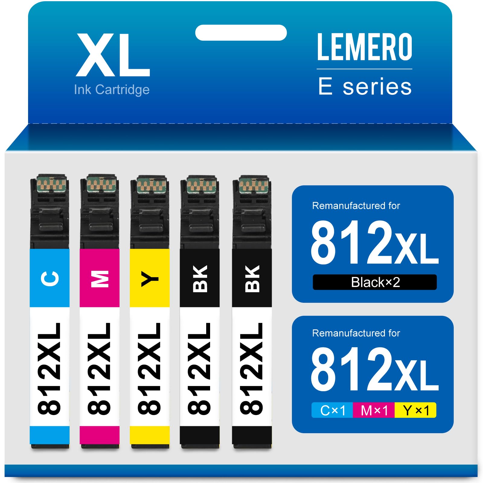 LEMERO 812XL Ink Cartridge Combo Pack Remanufactured Replacement for Epson 812XL 812 XL Ink Cartridges for Epson Workforce Pro WF-7840 WF-7820 WF-7310 Printer (5 Pack, 2 Black Cyan Yellow Magenta)