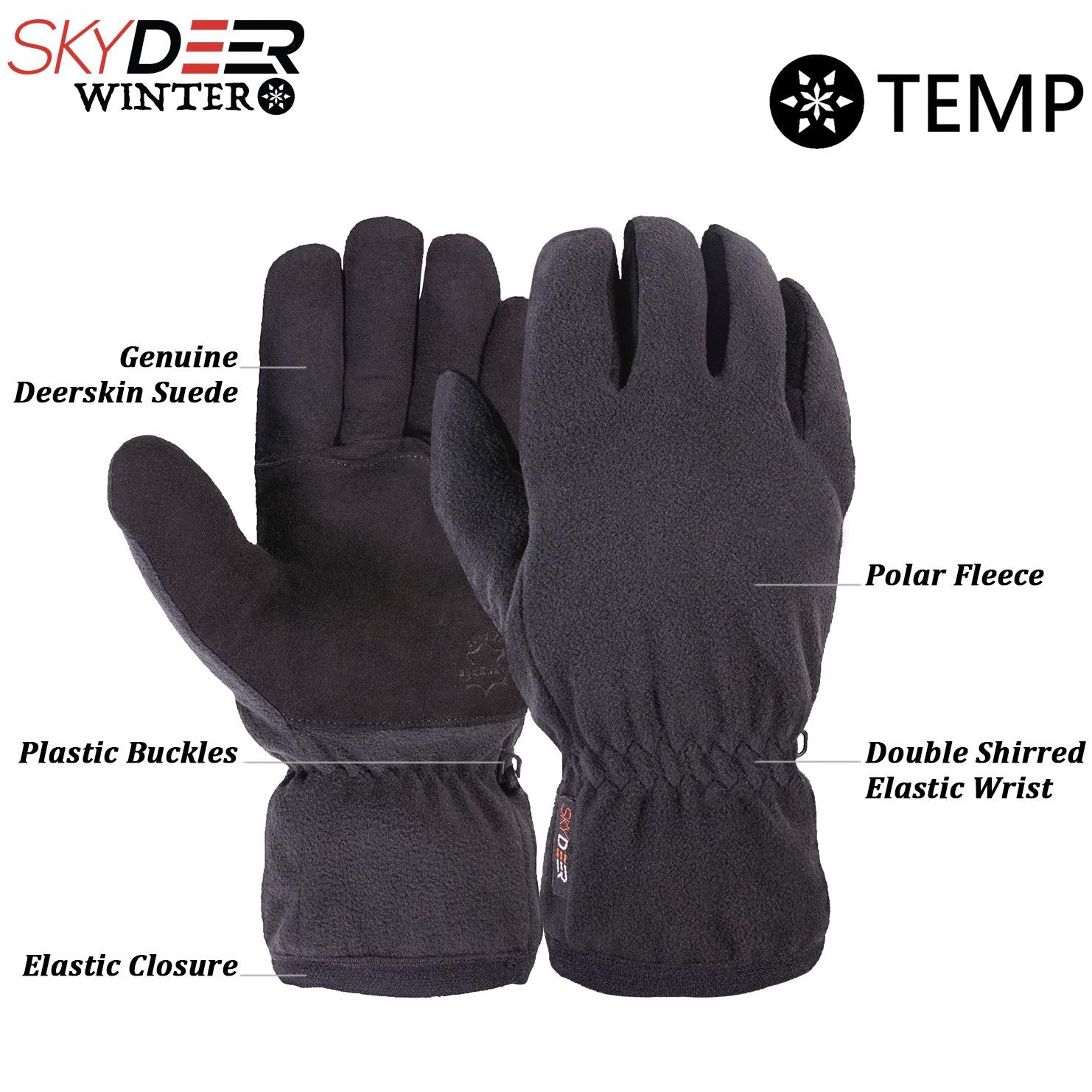 SKYDEER Winter Gloves with Soft Deerskin Suede Leather For Men and Women Cold Weather (SD8661T/L, Warm 3M Thinsulate Insulation)