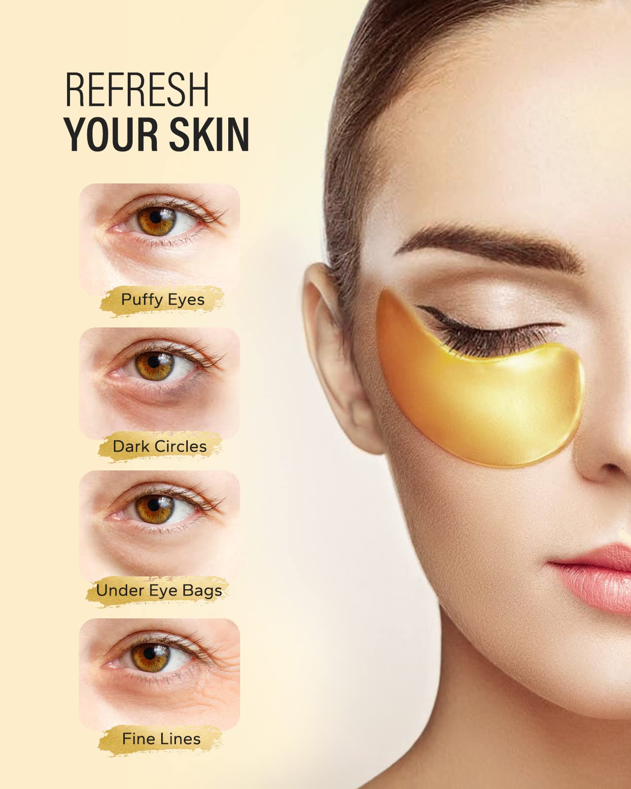 Maskiss 24k Gold Under Eye Patches (25 Pairs), eye mask, Collagen Skin Care Products, Eye Patches for Puffy Eyes, eye masks for dark circles and puffiness