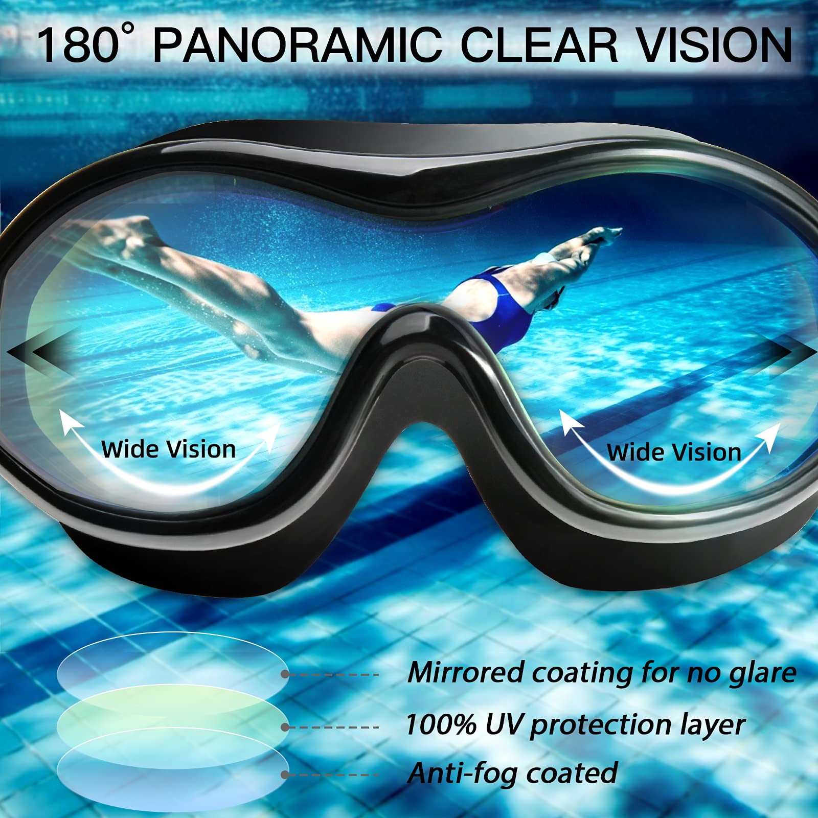 Seago Swim Goggles No Leaking Anti-Fog Swimming Goggles for Adult Men Women Youth Junior with Soft Silicone Gasket, UV Protection Waterproof 180° Clear Vision, Triathlon Pool Goggles Swim Glasses