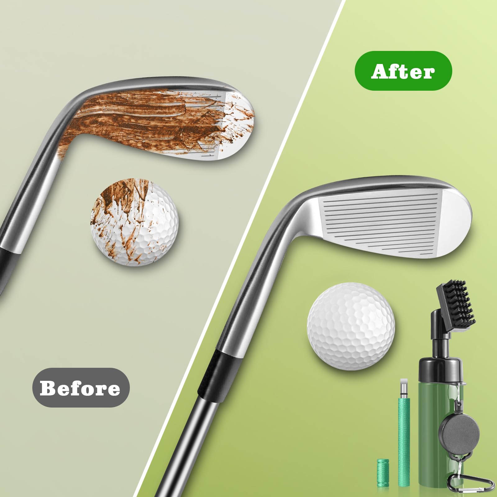 Pro Golf Club Cleaner Brush with Golf Groove Sharpener Tool 8 Inches Golf Water Brush with Retractable Clip Hold 5oz of Water Ideal Golf Accessories for Men/Women(Green)