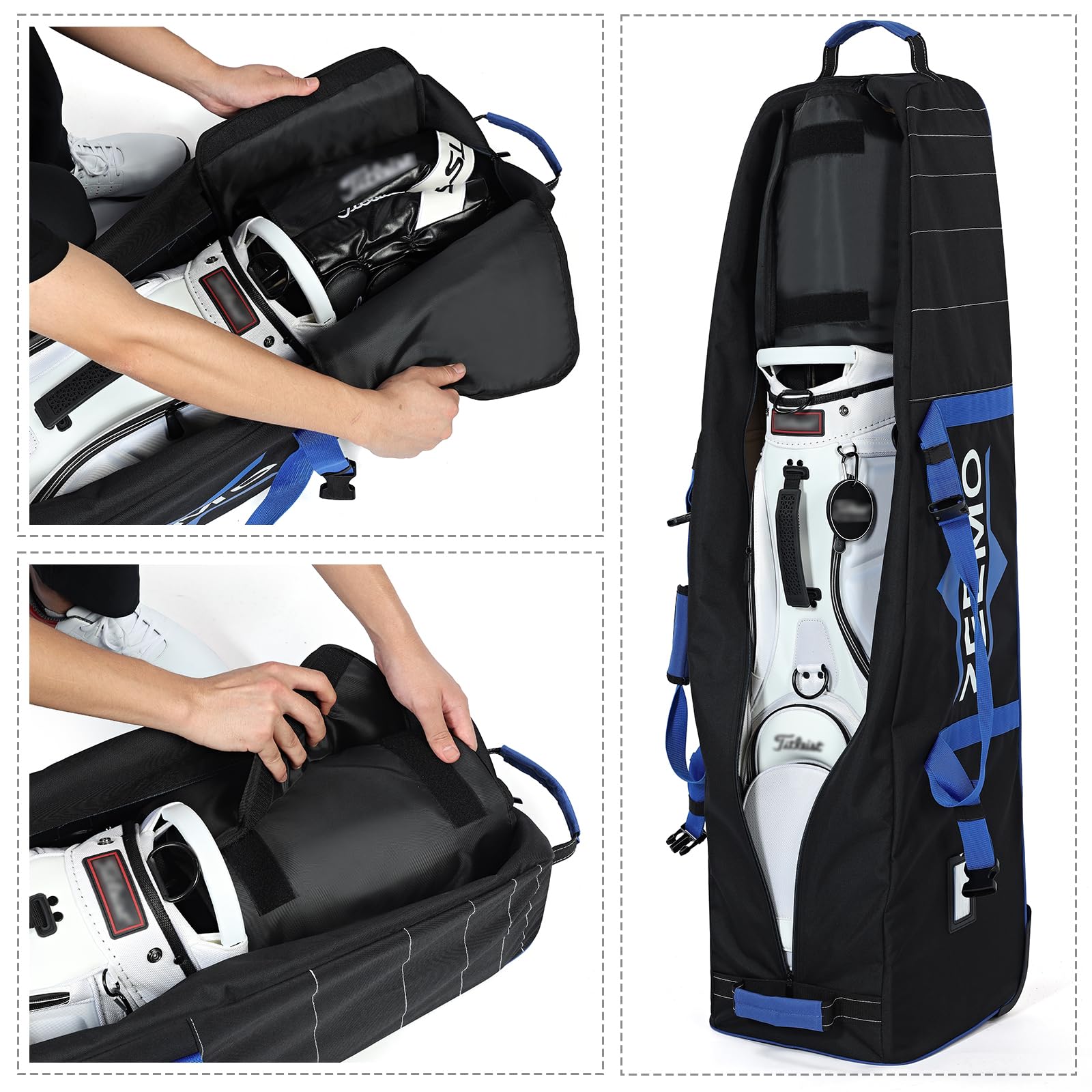 ZEEMO Golf Travel Bag for men, Mid-open Covers with Protective Panel for Golf Clubs, Golf Accessories, Soft-Sided, Travel Size, Airline Approved, Waterproof&Wheels, Black Oxford Case.