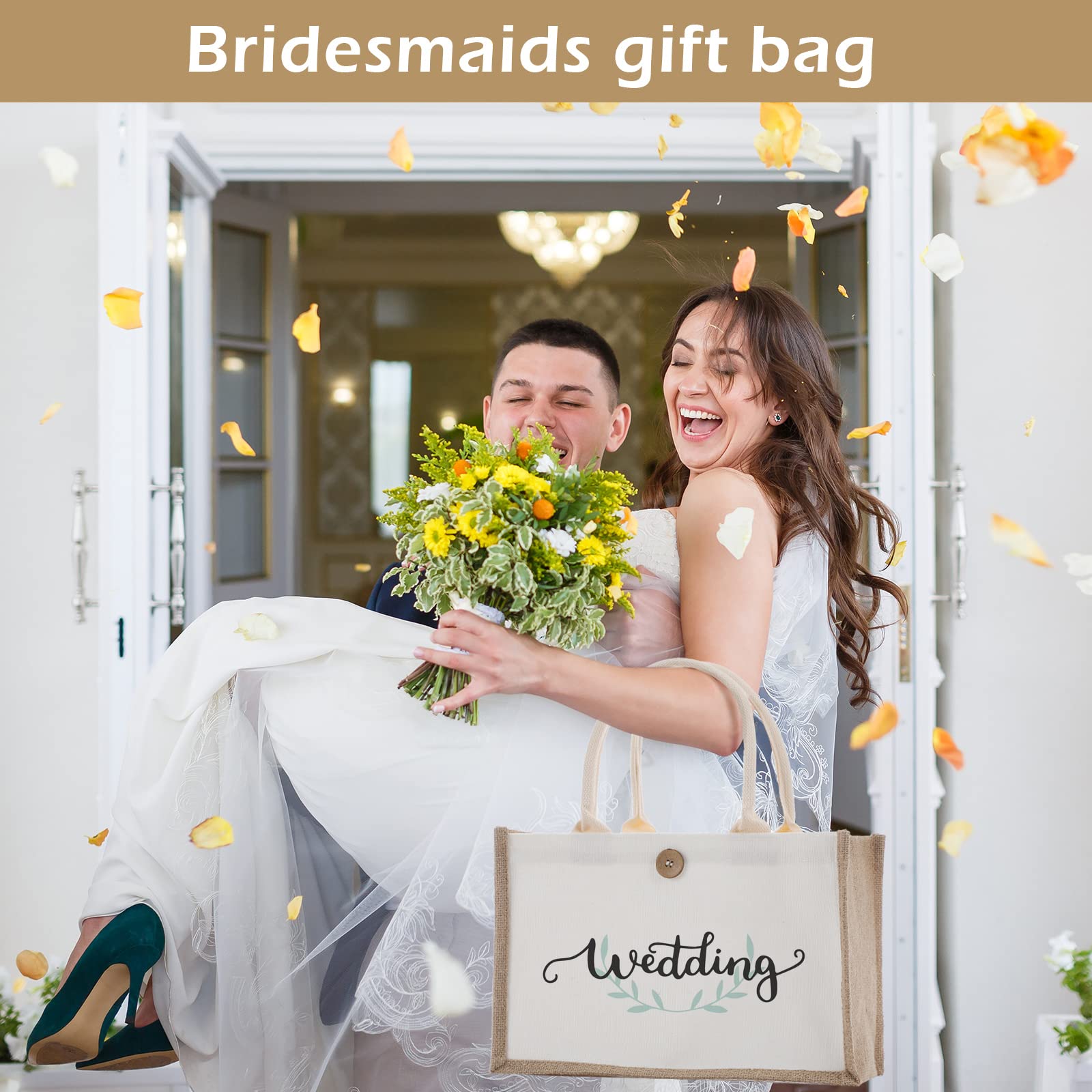 12 Pieces Jute Tote Bags Burlap Tote Beach Bags with Handles Reusable Waterproof Tote Shopping Bag Blank DIY Canvas Gift Bag Jute Travel Tote Bag for Beach Bridesmaid Wedding 14.57 x 10.24 x 6.69 Inch