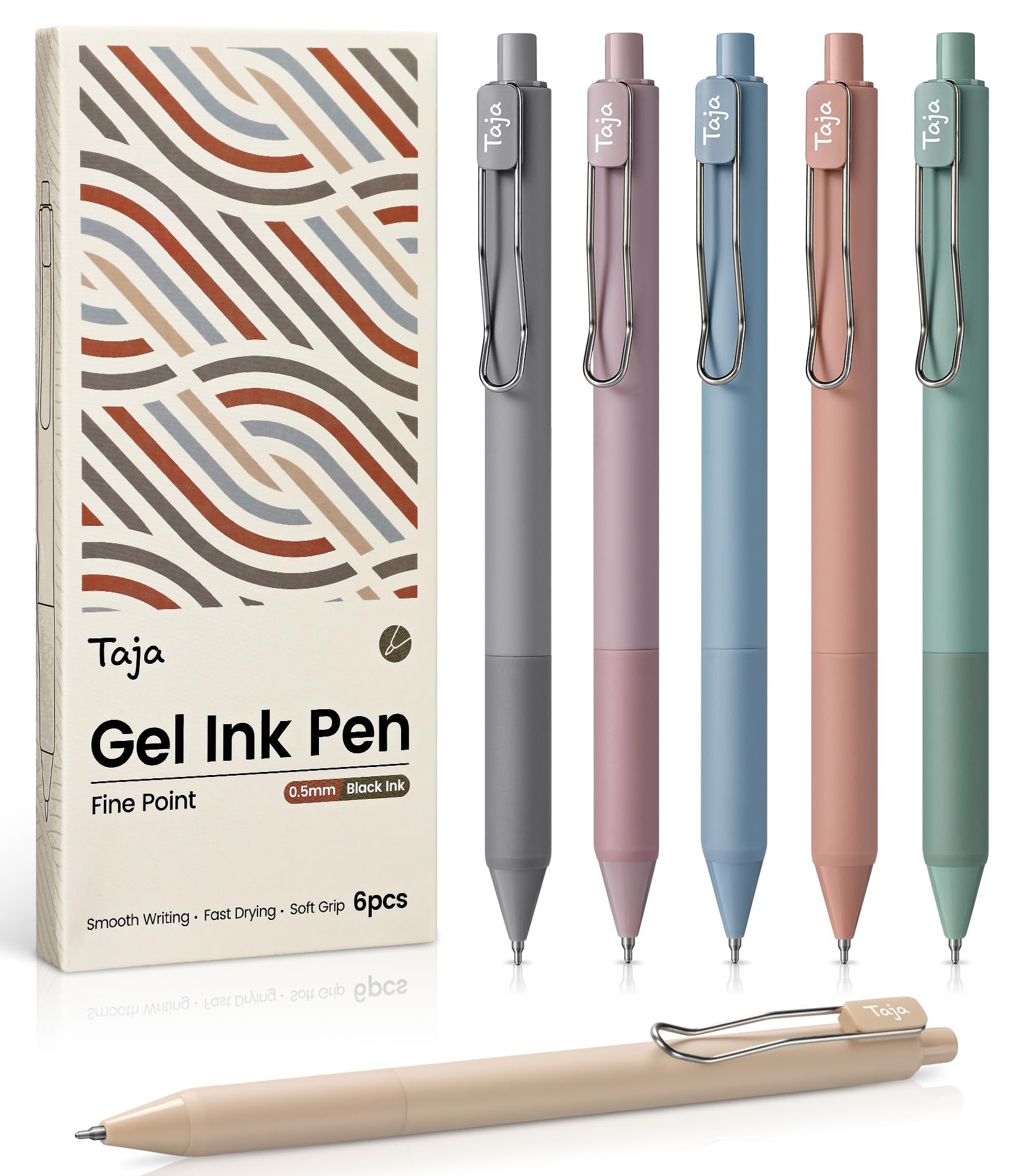 Gel Pens, 6pcs 0.5mm Fine Point Smooth Writing Pens, Quick Dry Black Ink Pens for Journaling and Note Taking, Cute Aesthetic Pens for Office School & Home Supplies