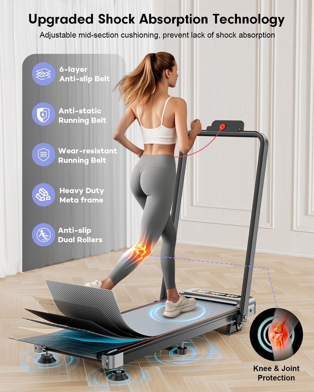 Foldable Treadmill with 10% Incline, 3.5HP Low Noise Walking Pad Treadmill with Handle Bar, Trisomy 4 in 1 Portable Under Desk Treadmills for Home/Office, 330 Lbs Capacity, APP & Remote Control