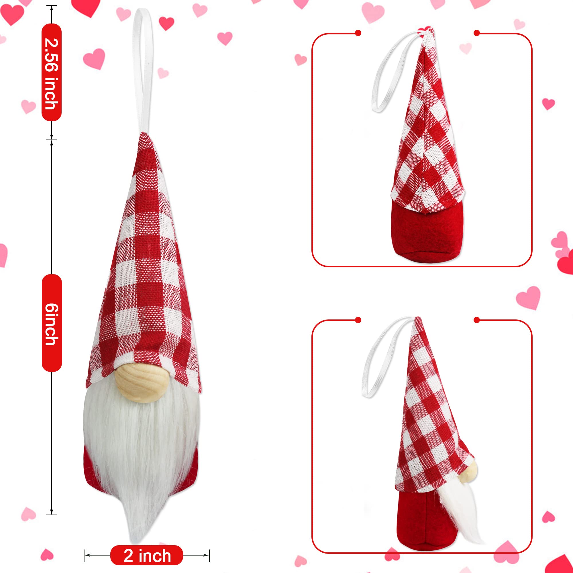 Tifeson Valentines Day Decor Gnomes Ornaments - 10PCS Valentine Handmade Scandinavian Tomte Hanging Gnome Ornament for Home Tree Decorations, Valentines Gifts