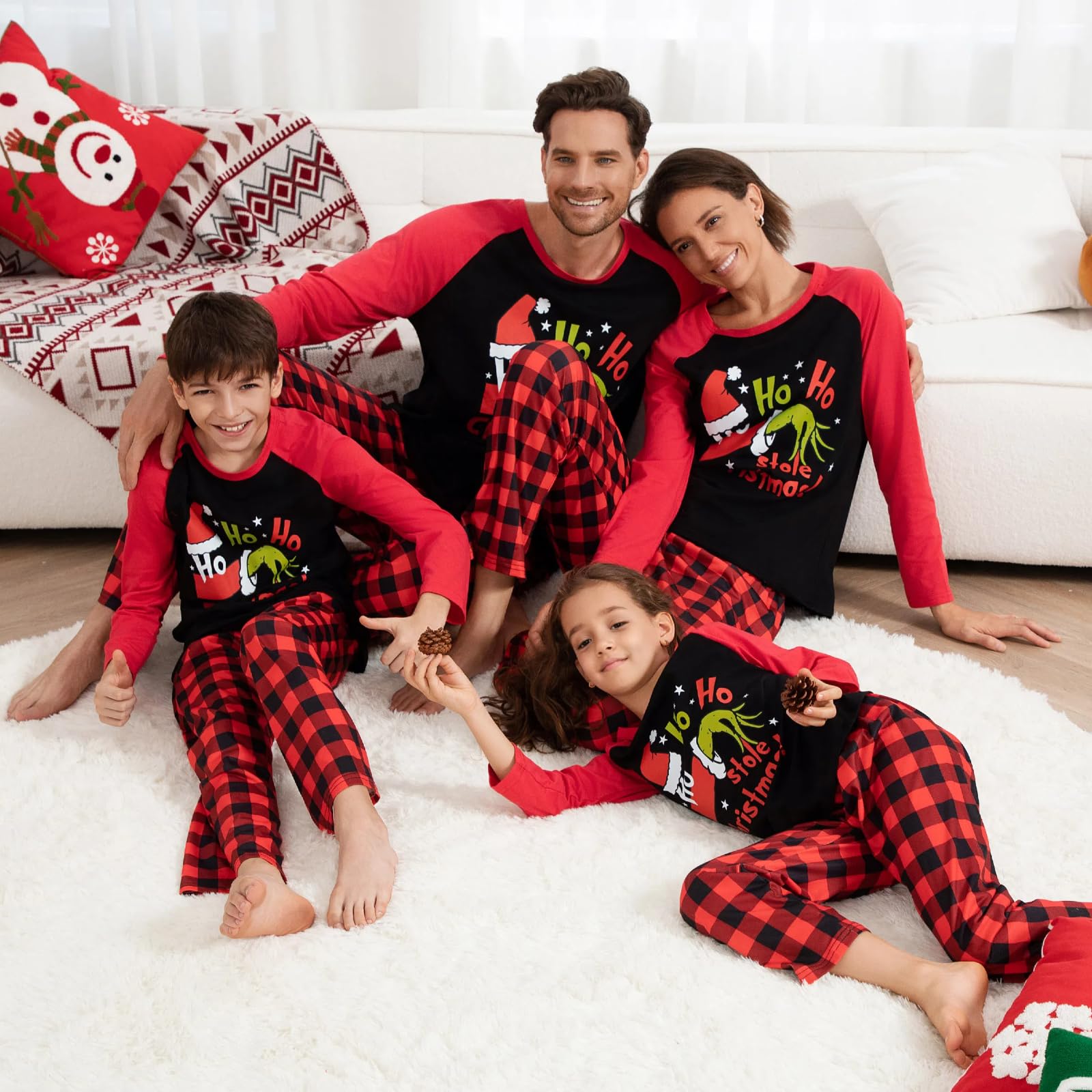 Manooby Matching Christmas Pajamas For Family Xmas Holiday Pjs Funny Elf Plaid Sleepwear Soft Outfit Sets For Women/Men/Couples/Adult 2024,A- HOHO Red,3 M