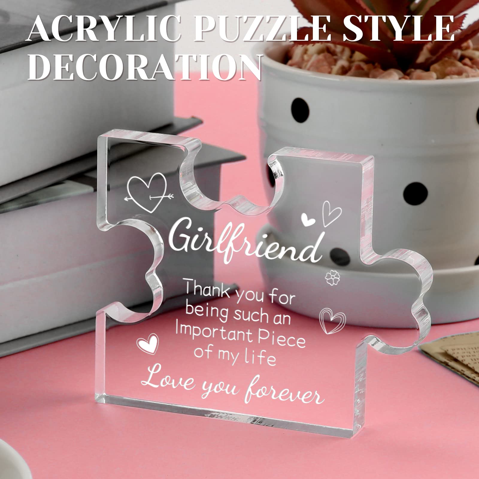 Funnli for Girlfriend Her Acrylic Puzzle Plaque - Anniversary Birthday Gift for Her - Girlfriend Birthday Gifts Wedding Card Gifts for Girlfriend 3.35 x 2.76 Inch Desk Decorations