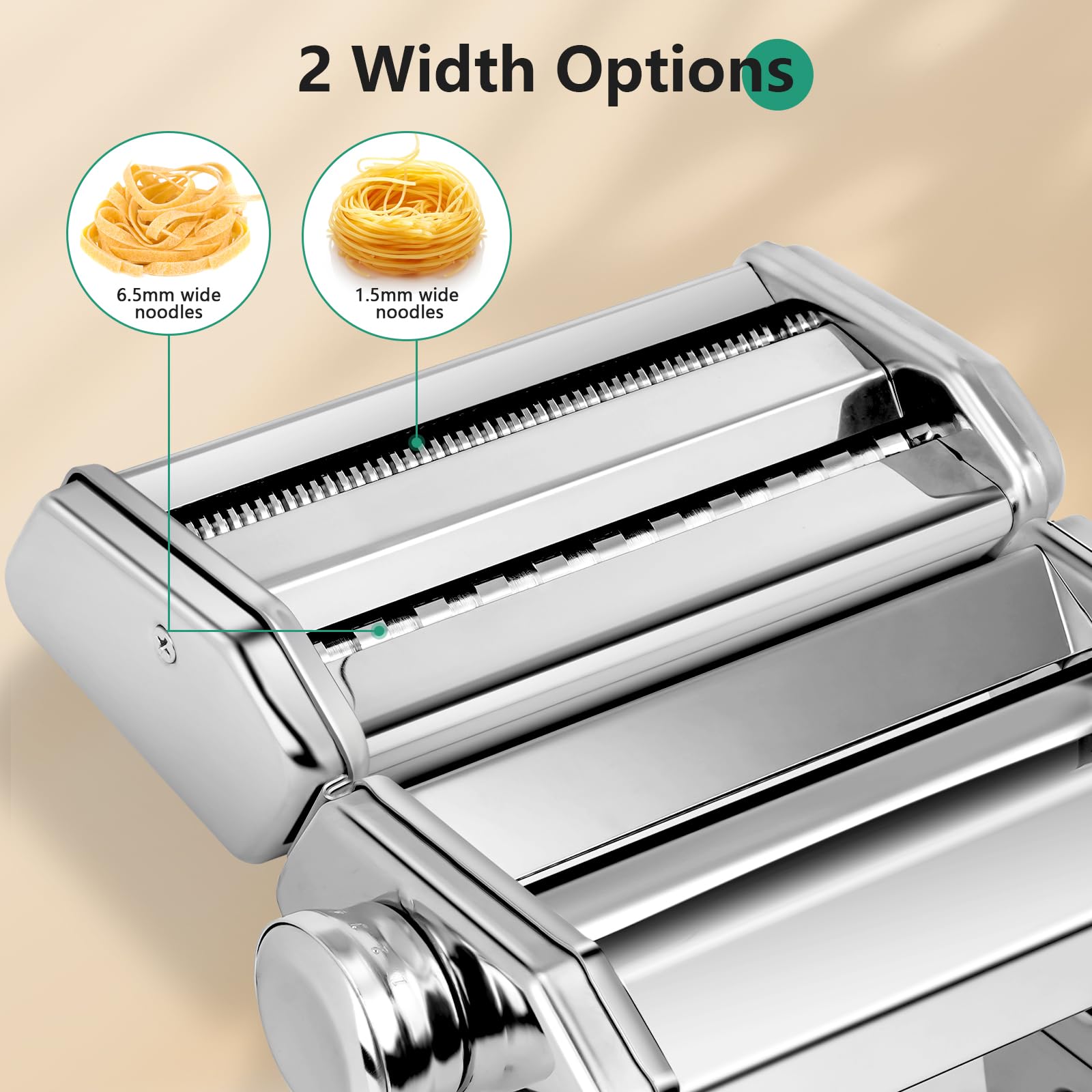 YASHE Manual Pasta Maker Machine, Stainless Steel Pasta Roller and Cutter with 7 Adjustable Thickness Settings, Dual Width Noodle Maker for Pasta, Spaghetti, Fettuccine, Lasagna