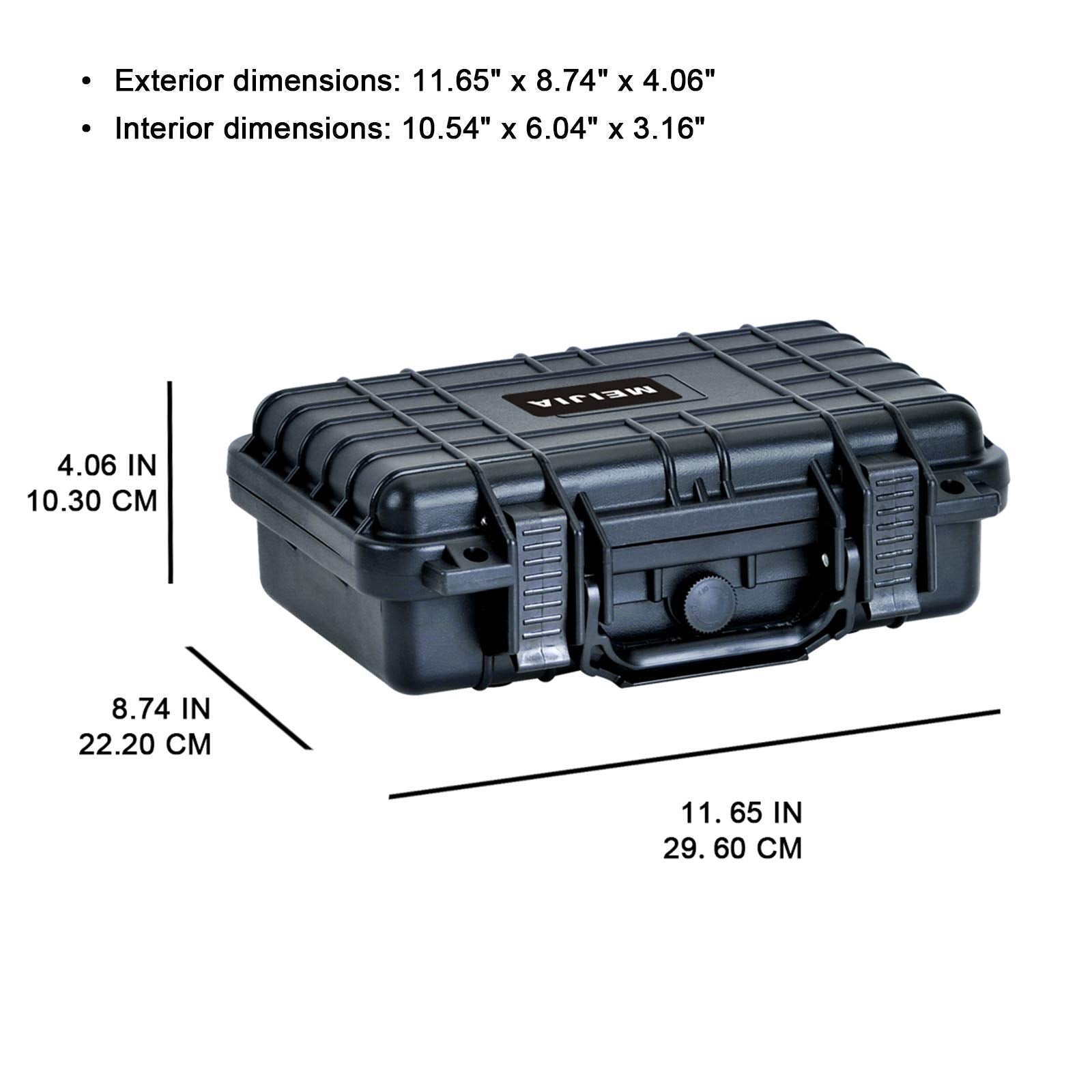 MEIJIA Portable All Weather IP67 Waterproof Protective Hard Case, Small Camera Case,Dry Case with Customizable Foam,Fit Use of Drones, Camera,Equipments, 11.65 ”x8.35”x3.78”(Elegant Black)