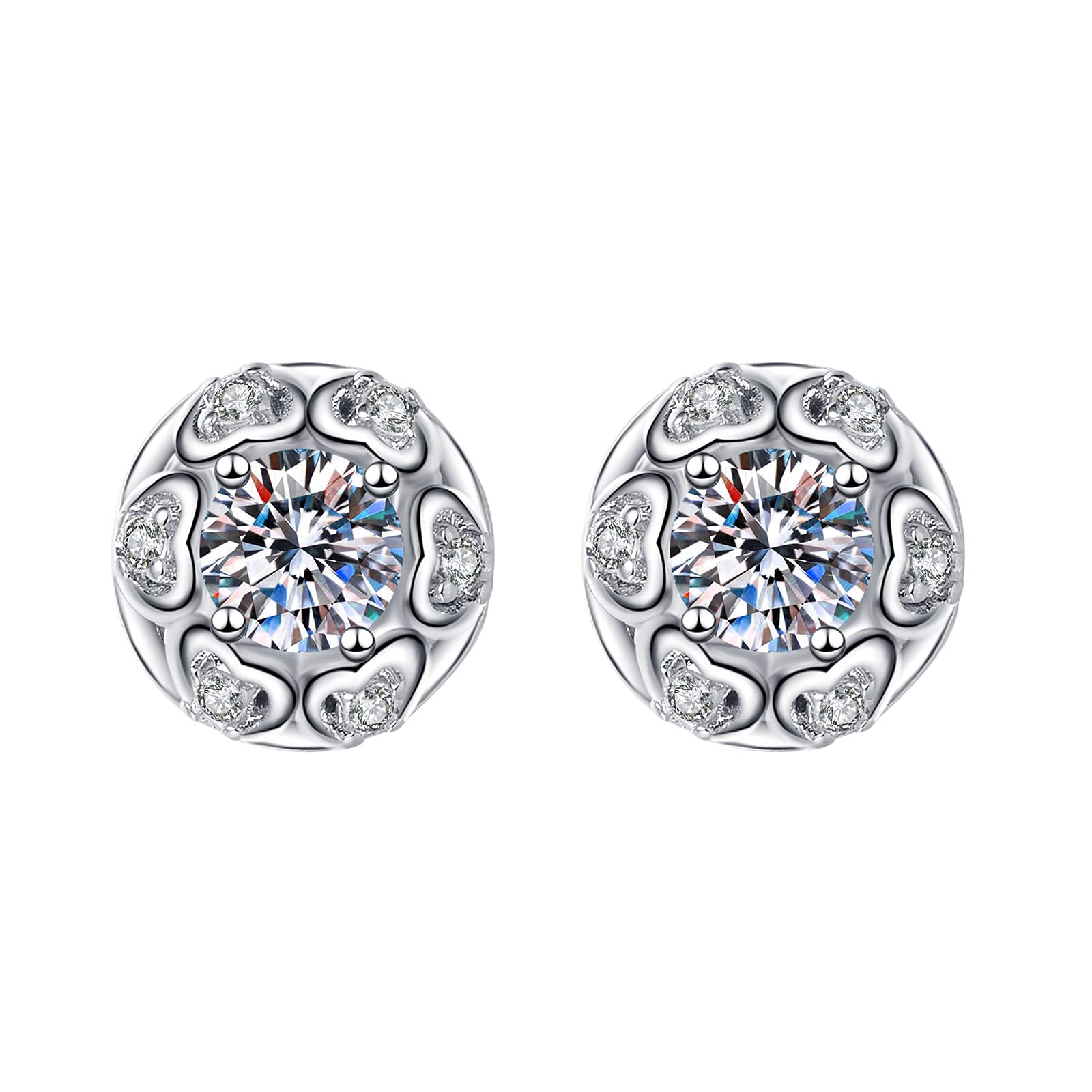 Open Box Deals Clearance in Warehouse Returns 925 Sterling Silver Diamond Stud Earrings for Women, Sparkling Full Diamond Hypoallergenic Earrings Sales Today Clearance