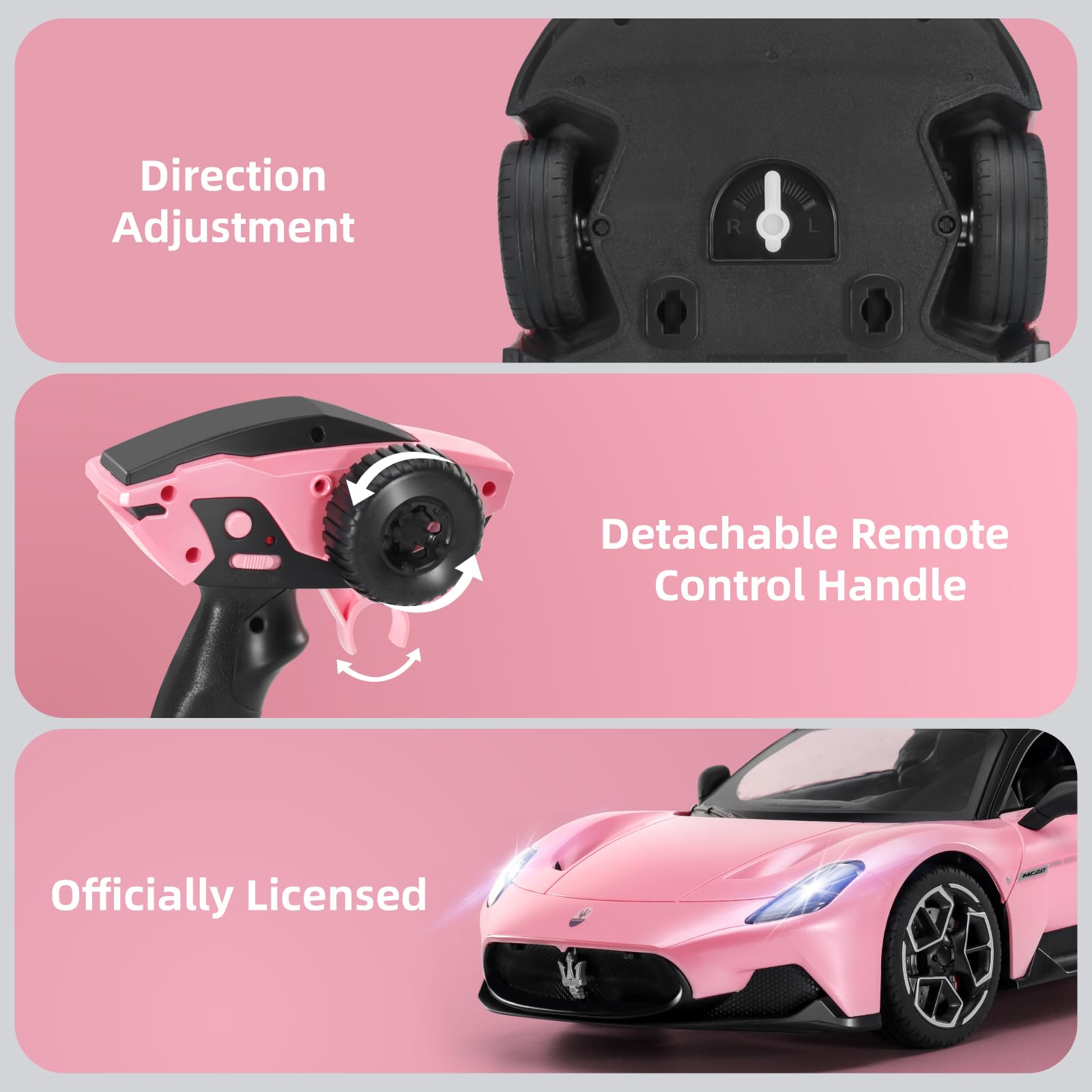 MIEBELY Maserati Remote Control Car, Openable Door 1:12 Scale Rc Toy Car 7.4V 900mAh Licensed 12Km/h Fast Rc Cars with Led Light 2.4Ghz Model Car for Adults Boys Girls Birthday Ideas Gift (Pink)