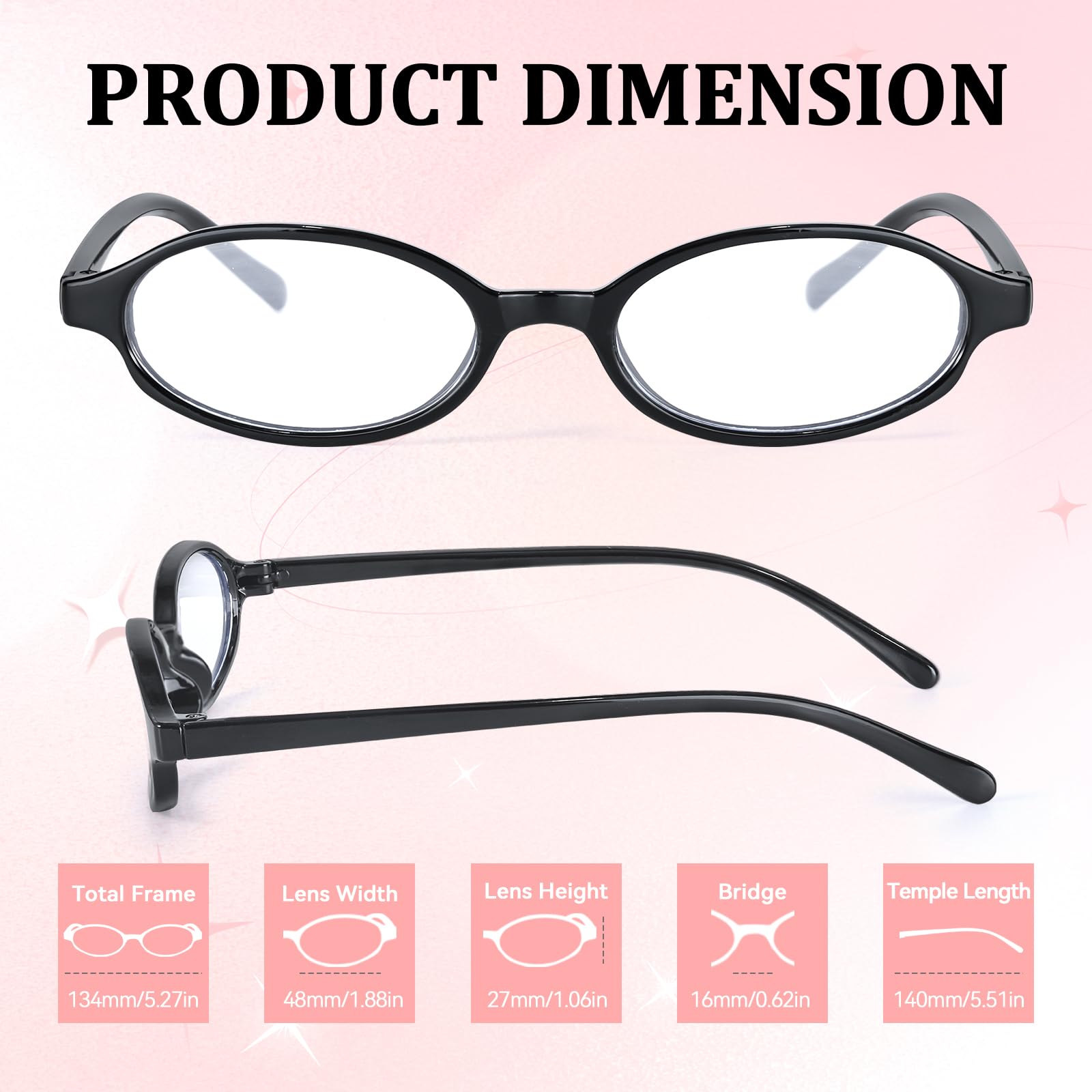 TJUTR Small Oval Glasses for Women, Office Siren & Bayonetta Glasses, Non-Prescription Blue Light Blocking Fashion Eyewear (B2 Black)