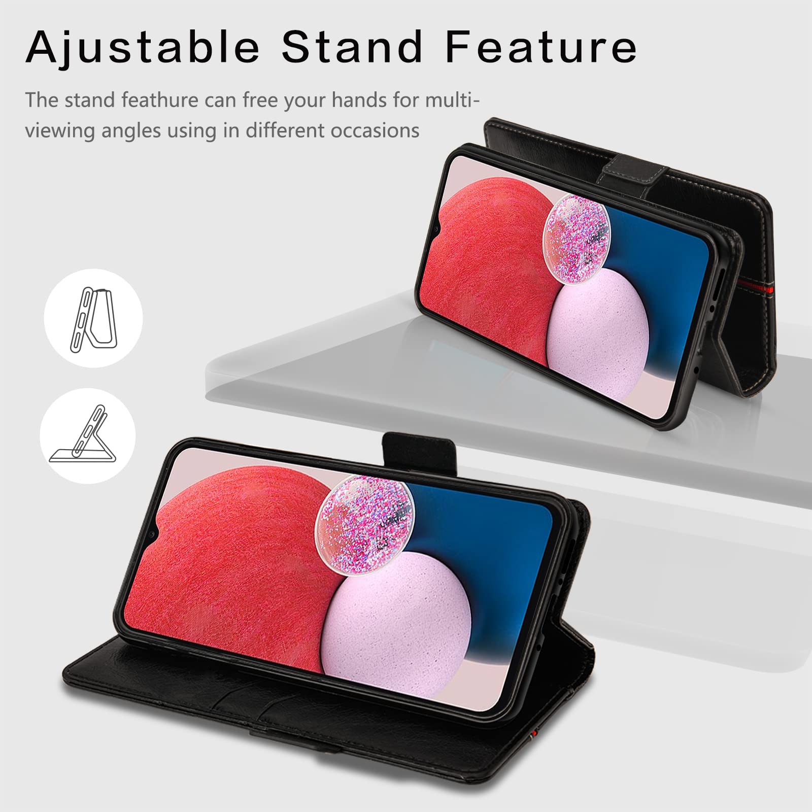 for Samsung Galaxy A34 5G Case, Magnetic Leather Card Slots Galaxy A34 5G Wallet Phone Case, Flip Silicone TPU Bumper Protective Cover with Kickstand, Shockproof Folio Book Case for Samsung A34 Black