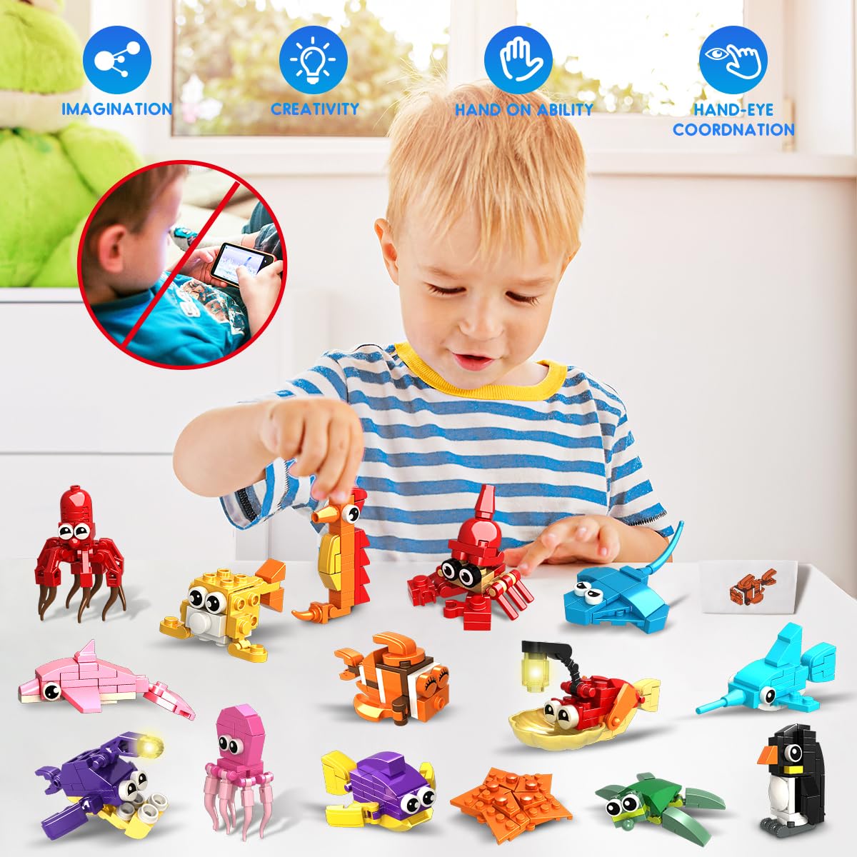 HOGOKIDS 24 Pack Party Favors for Kids Building Set - 629PCS Marine Animals Building Blocks Toy for Goodie Bag Stuffers Classroom Prizes, Valentines Day Easter Birthday Gift for Boys Girls Ages 6-12