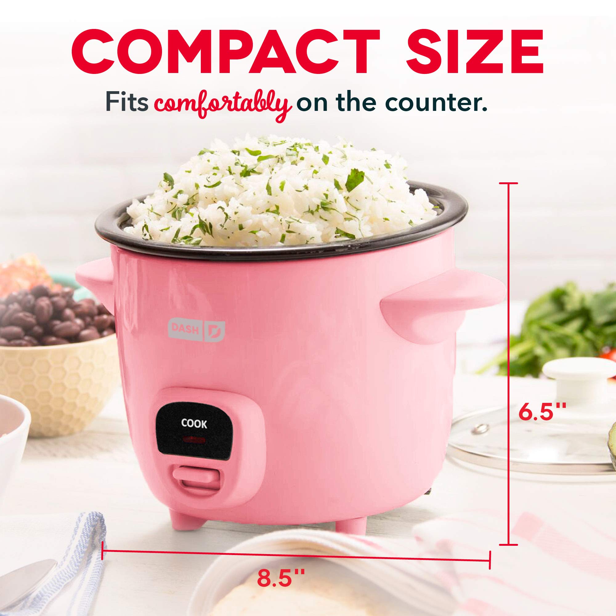 DASH Mini Rice Cooker Steamer with Removable Nonstick Pot, Keep Warm Function & Recipe Guide, Half Quart, for Soups, Stews, Grains & Oatmeal - Pink