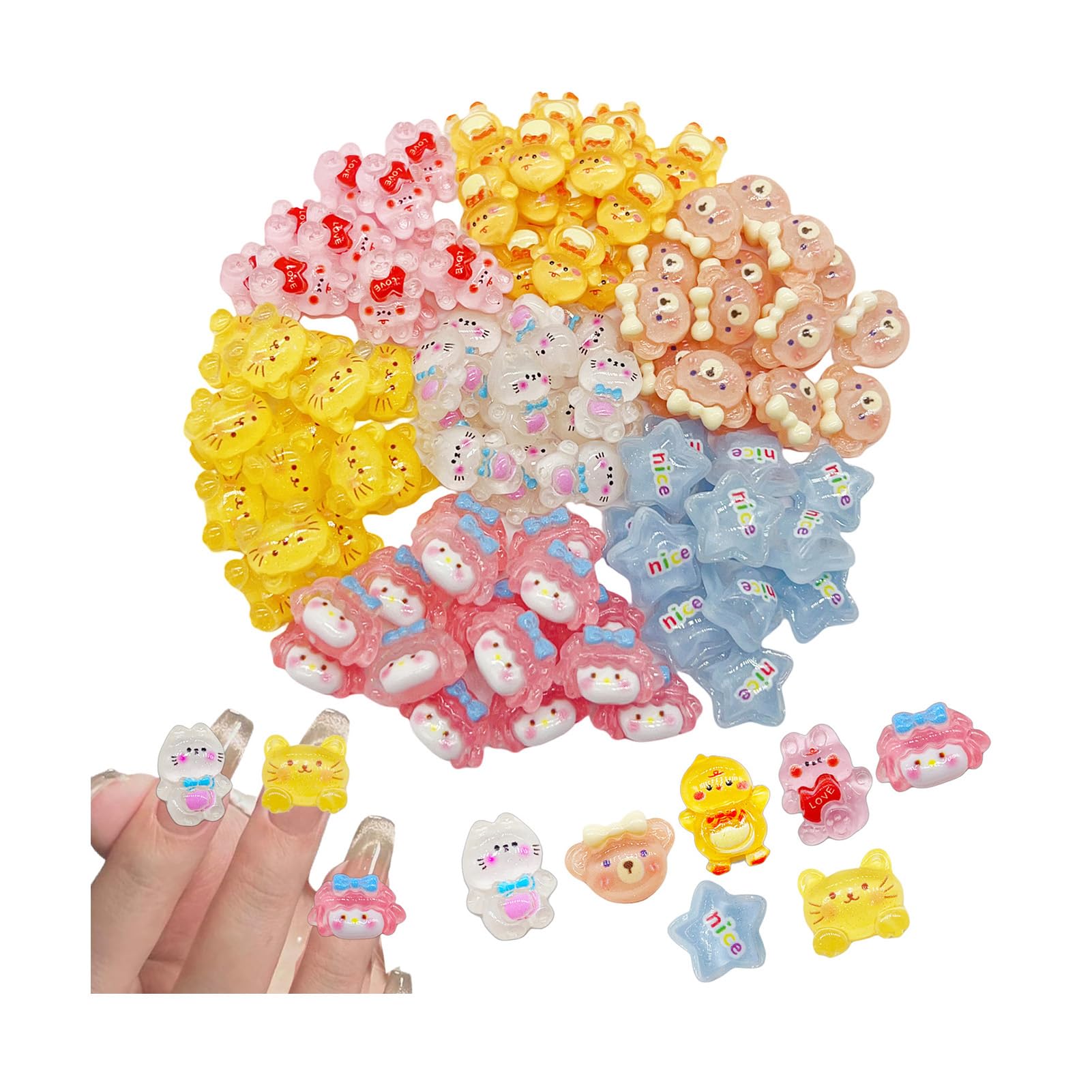 FULUSODO 70pcs Small Slime Charms Cute Set, Bulk Mixed Resin Charms Set Suitable for DIY Craft Making Ornament Scrapbooking nails hair clips photo frames phones cases (color -2Yellow)