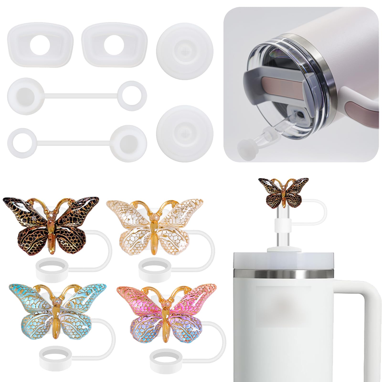 4-Pack Straw Toppers and 6-Pack Leak-Proof Stoppers