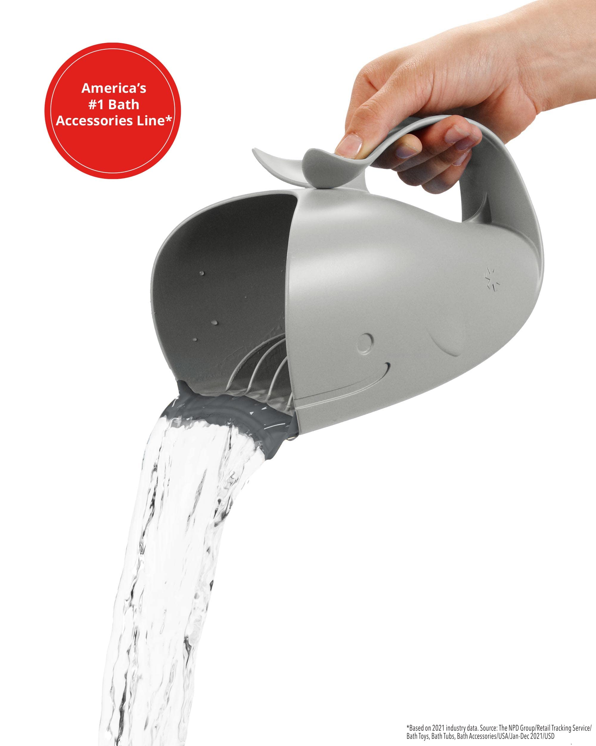 Skip Hop Baby Bath Rinse Cup, Moby Tear-free Waterfall Rinser, Grey